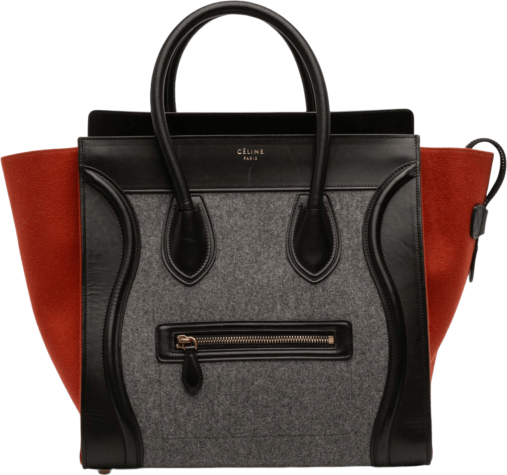 Celine Mini Tricolor Felt Wool And Calfskin Luggage Tote, från Luxclusif, i färgen gray.