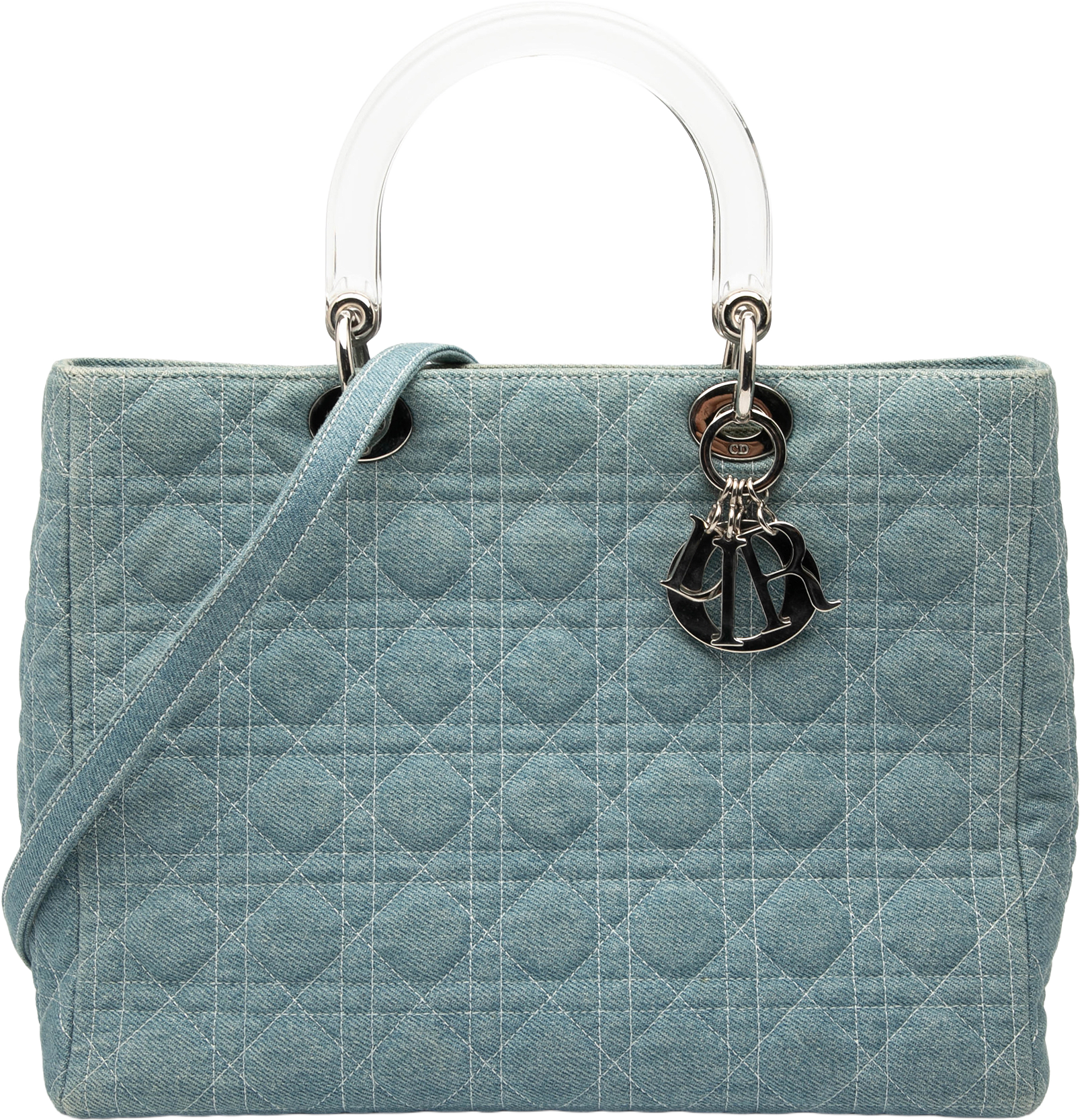 Dior Large Denim Cannage Acrylic Handles Lady Dior, från Luxclusif, i färgen light blue.
