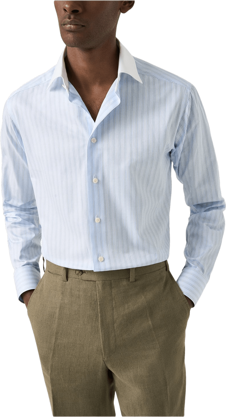 Randig Signature Twill-skjorta Med Vit Krage Contemporary Fit, från Eton, i färgen light blue.