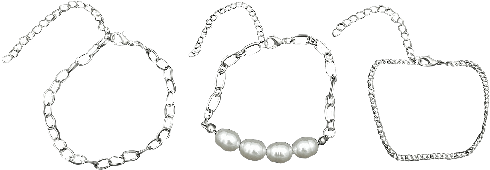 3 Pack Kedjearmband Med Pärlor, från Complement, i färgen silver.