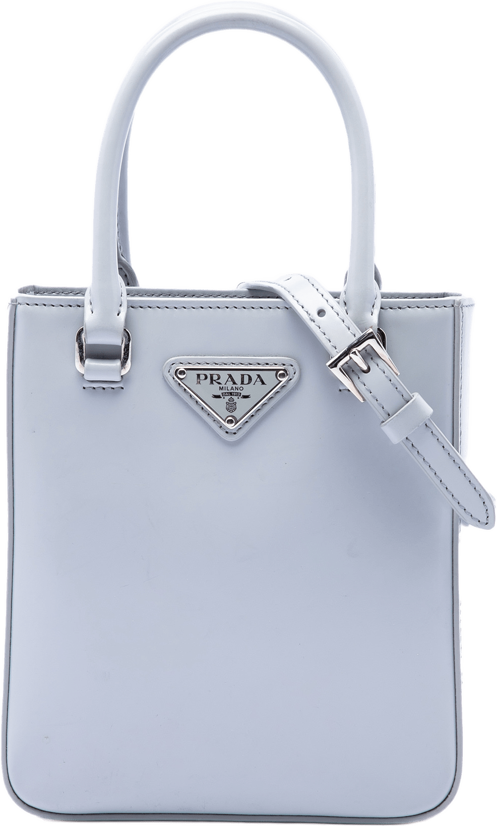 Prada Small Spazzolato Leather Satchel, från Luxclusif, i färgen blå.