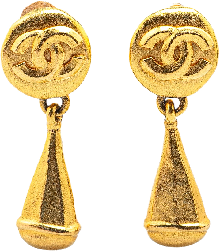 Chanel Gold Plated Cc Drop Clip On Earrings