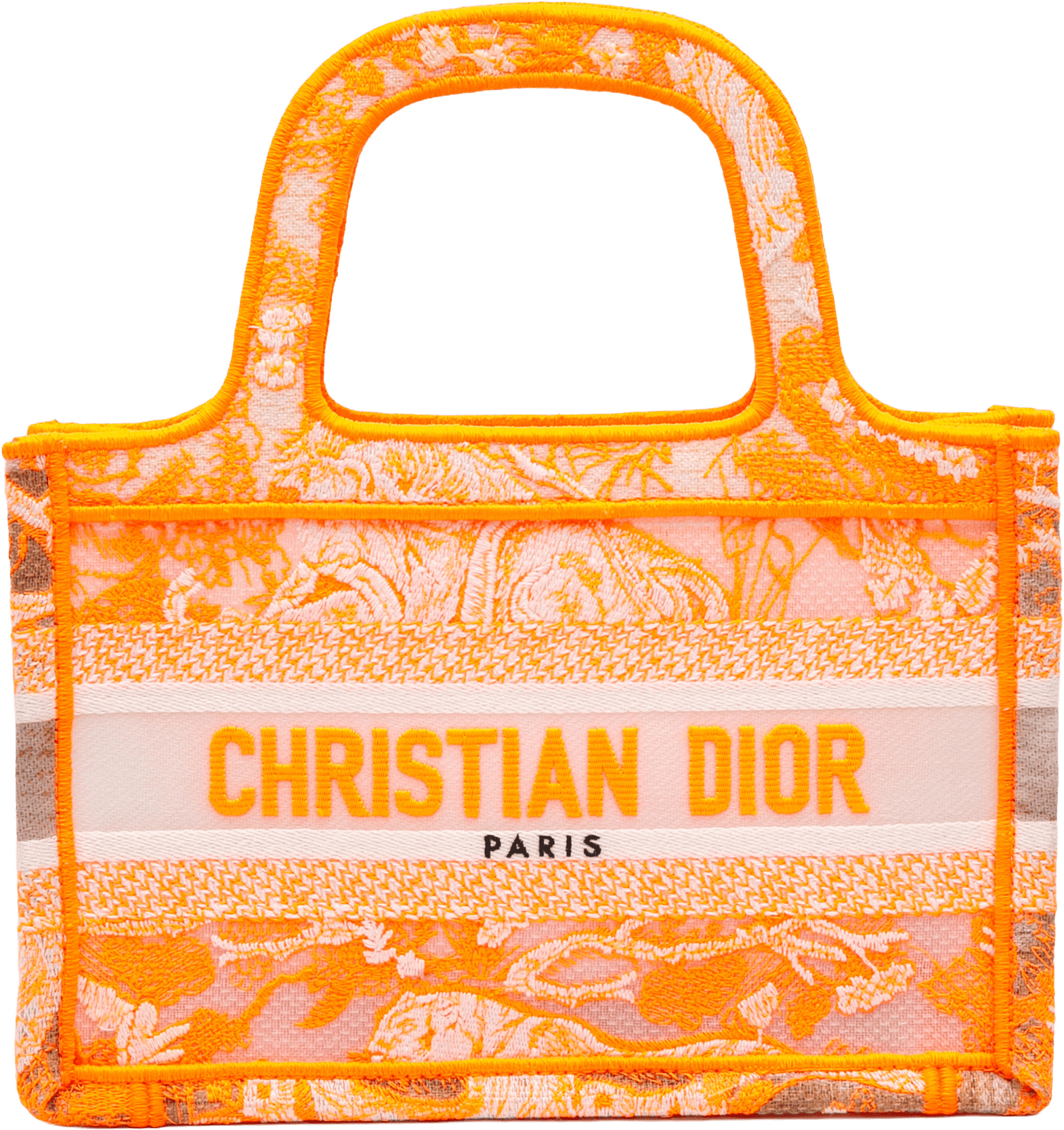 Dior Mini Canvas Embroidered Dioriviera Toile De Jouy Book Tote, från Luxclusif, i färgen orange.