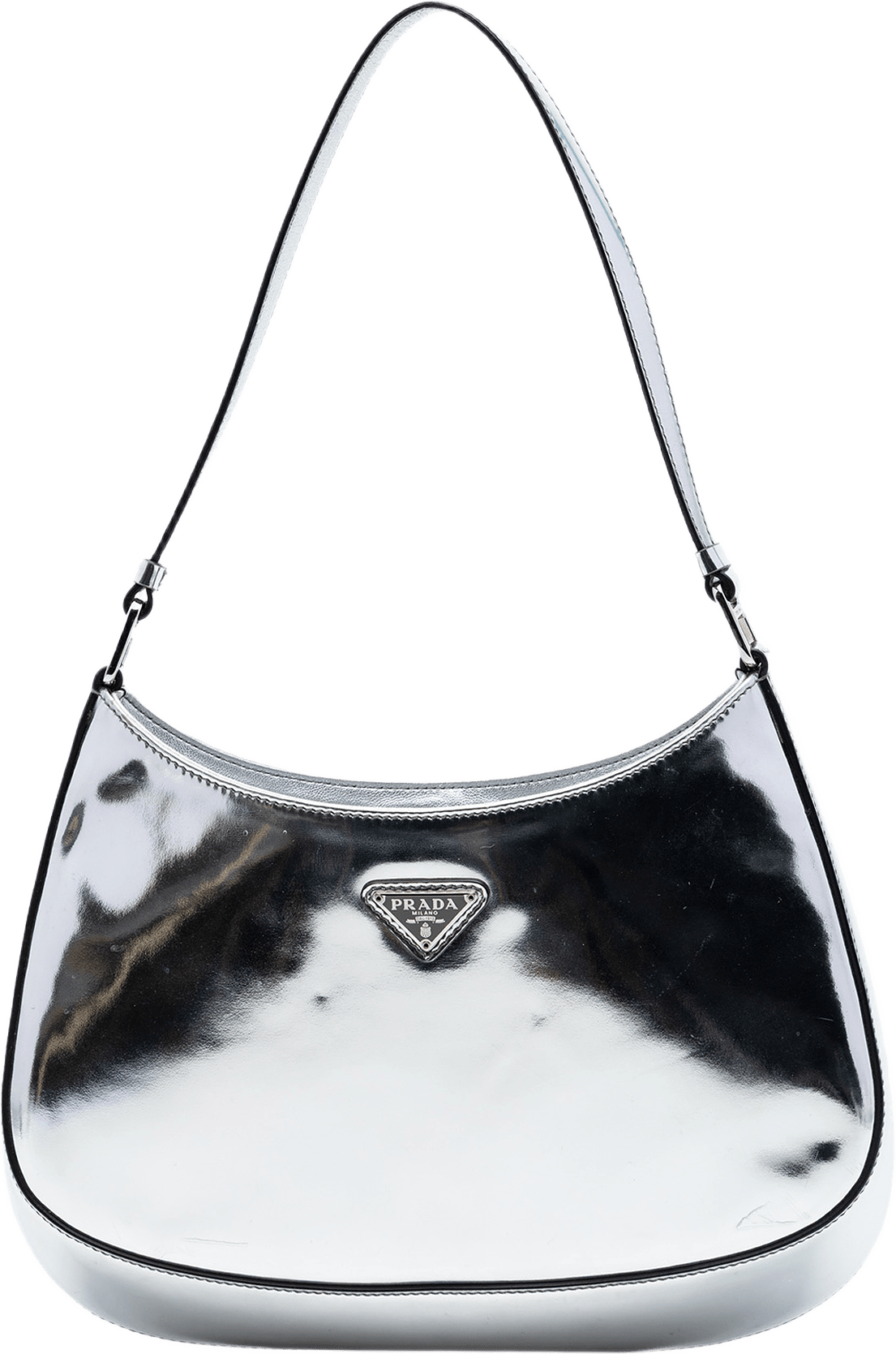 Prada Spazzolato Leather Cleo Shoulder Bag, från Luxclusif, i färgen silver.