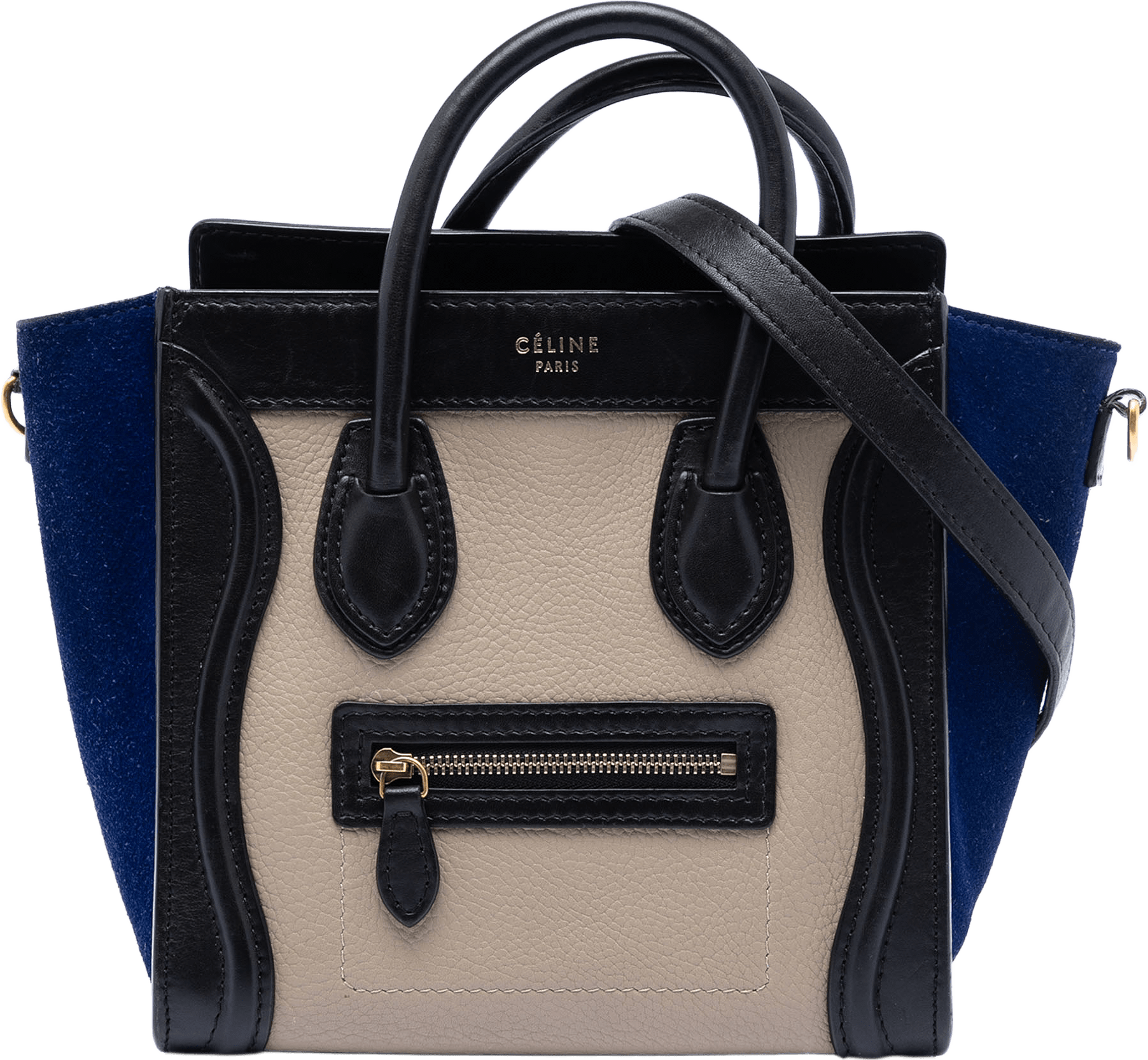 Celine Nano Tricolor Leather Luggage Tote, från Luxclusif, i färgen beige.