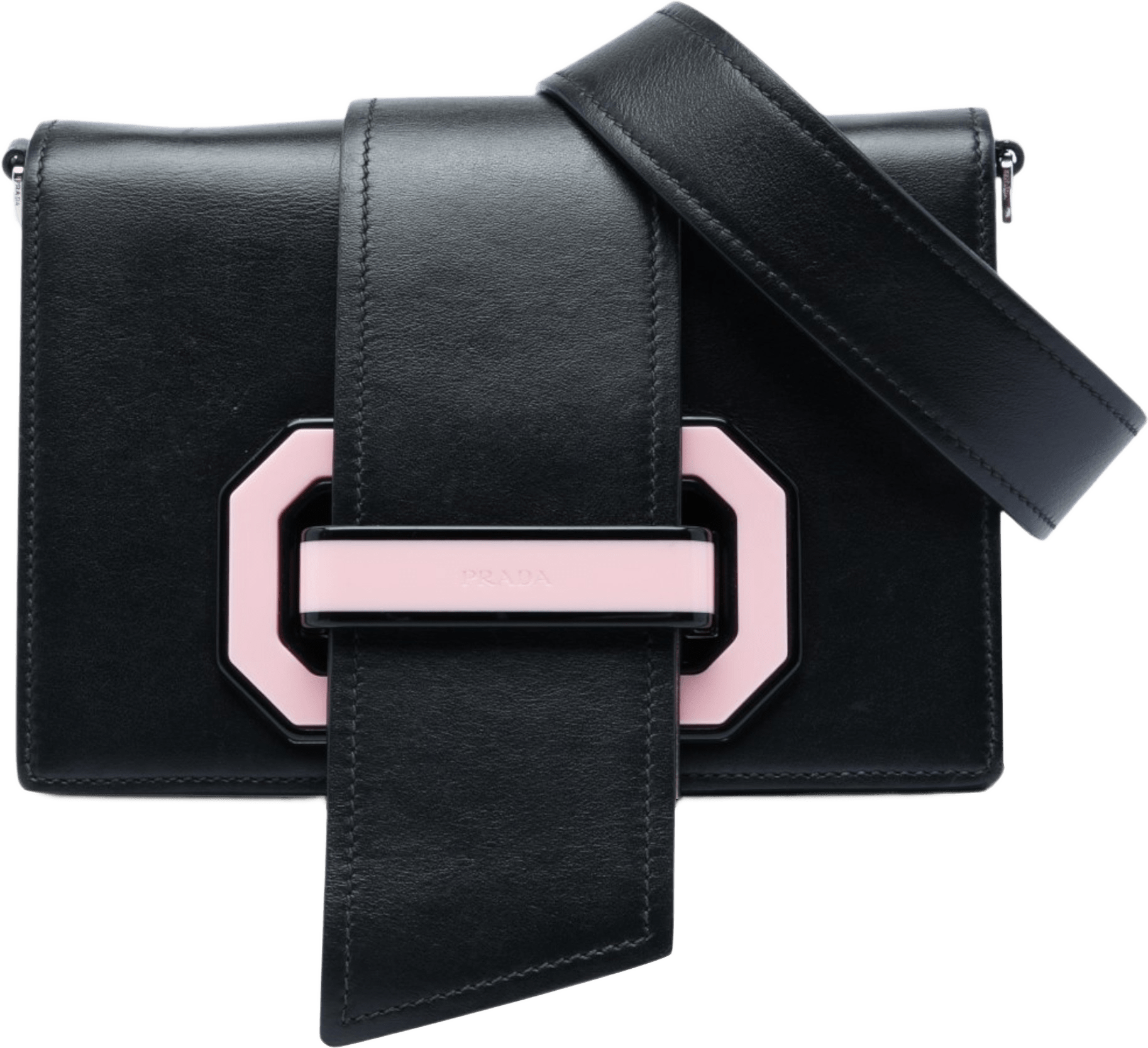 Prada City Calf Plex Ribbon Crossbody, från Luxclusif, i färgen svart.