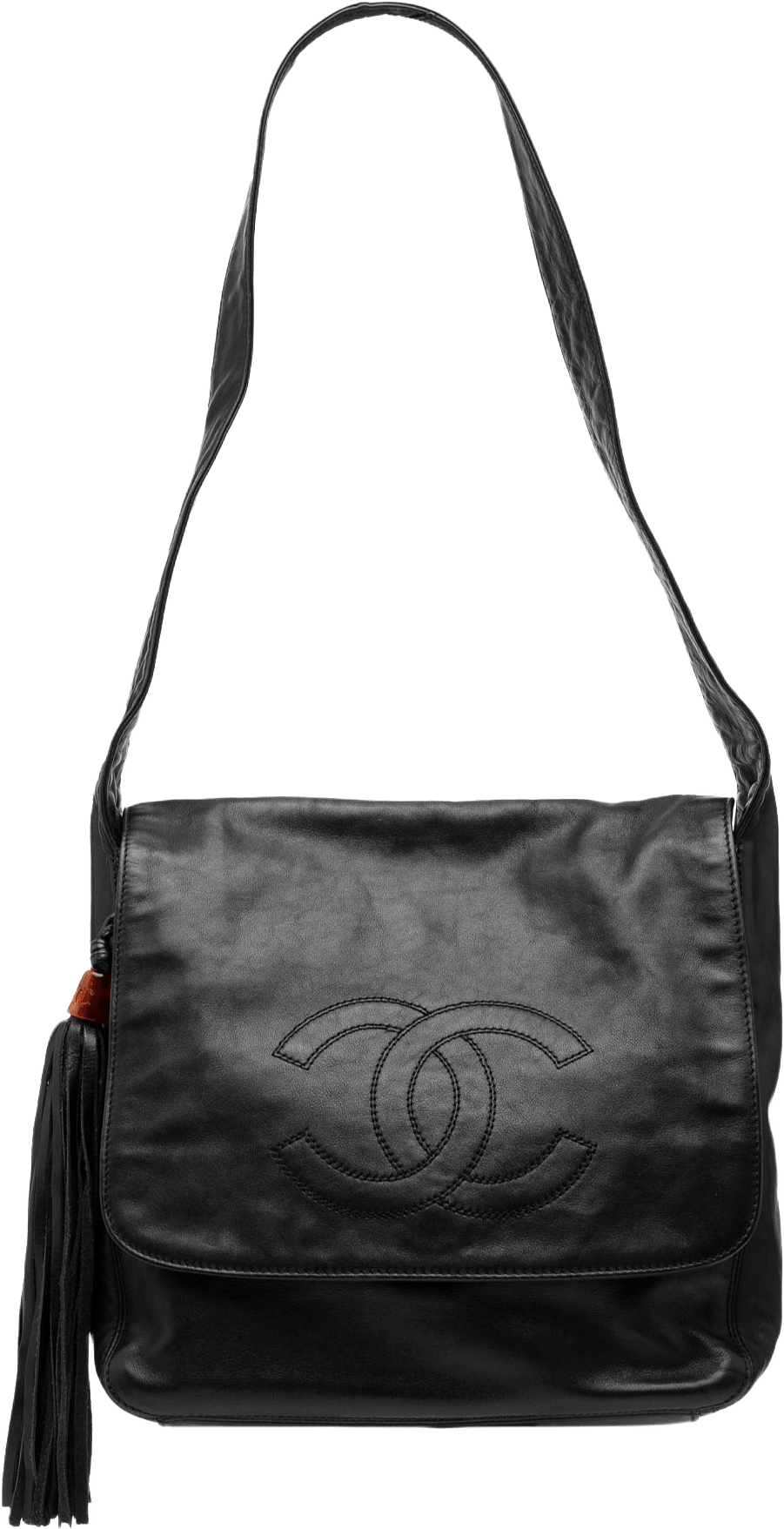 Chanel Cc Lambskin Tassel Flap Messenger Bag, från Luxclusif, i färgen black.