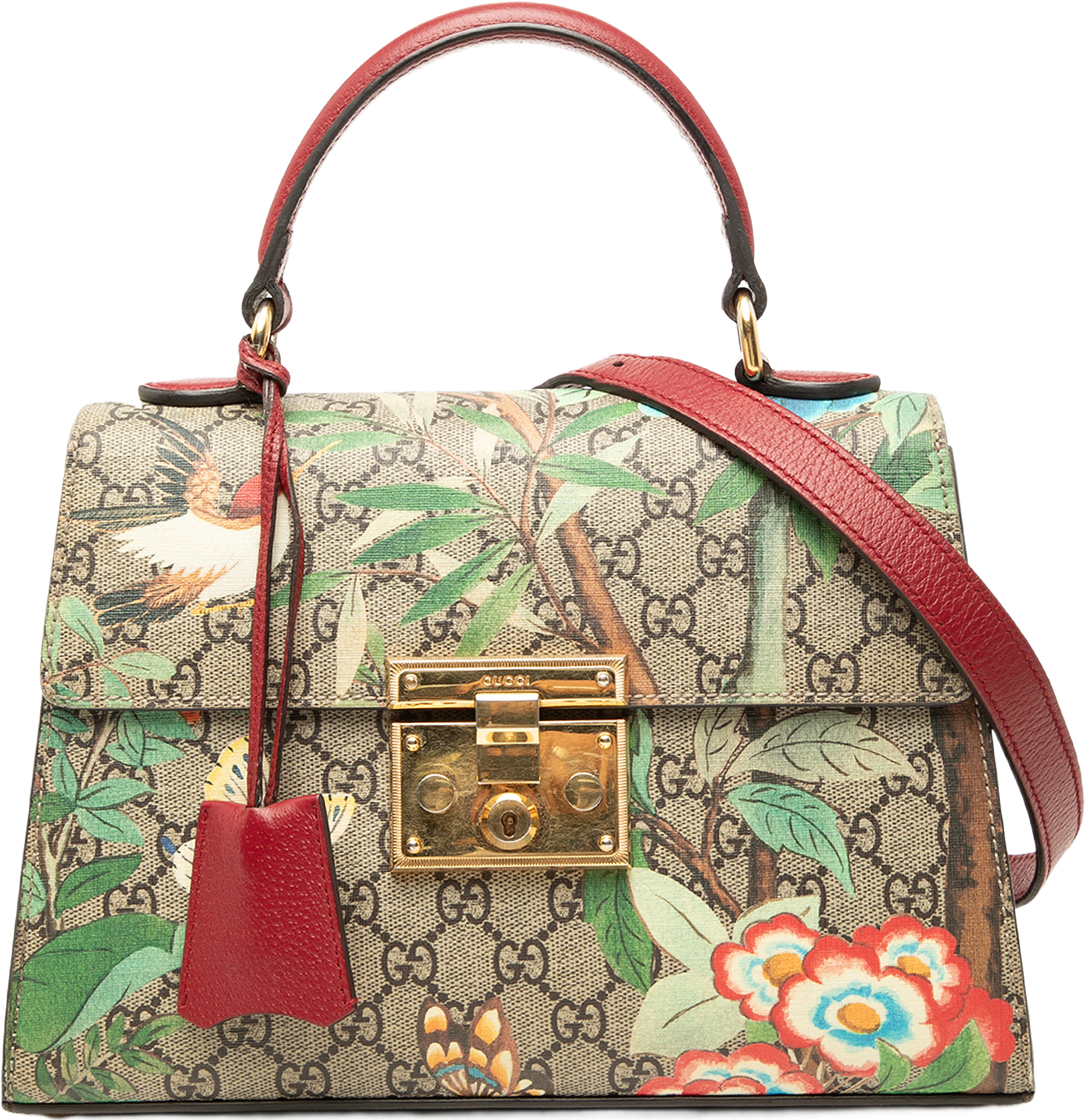 Gucci Small Gg Supreme Tian Padlock Satchel, från Luxclusif, i färgen beige.