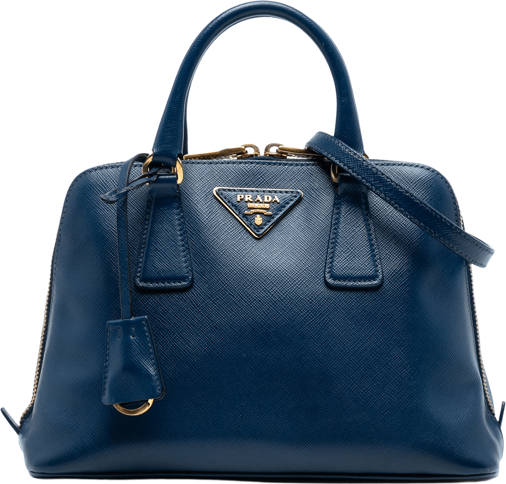 Prada Small Saffiano Lux Promenade Satchel, från Luxclusif, i färgen dark blue.