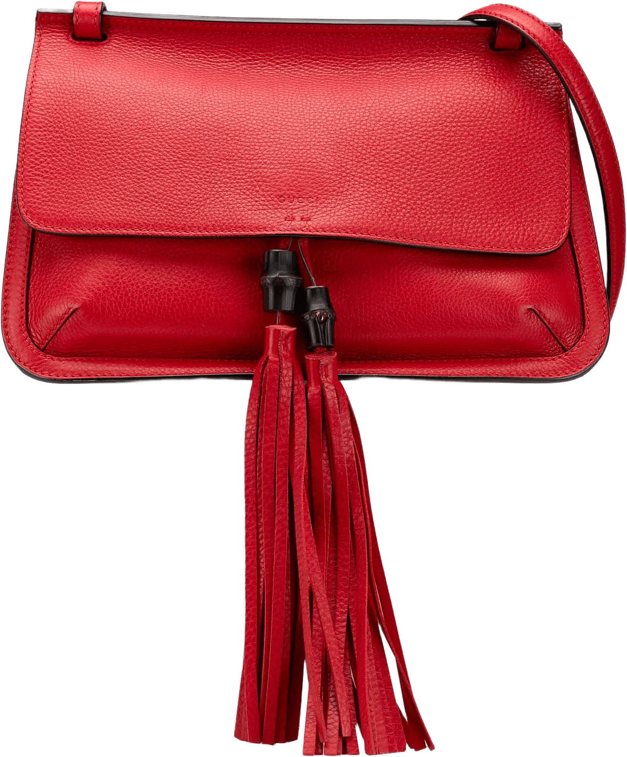 Gucci Medium Leather Bamboo Daily Crossbody, från Luxclusif, i färgen red.