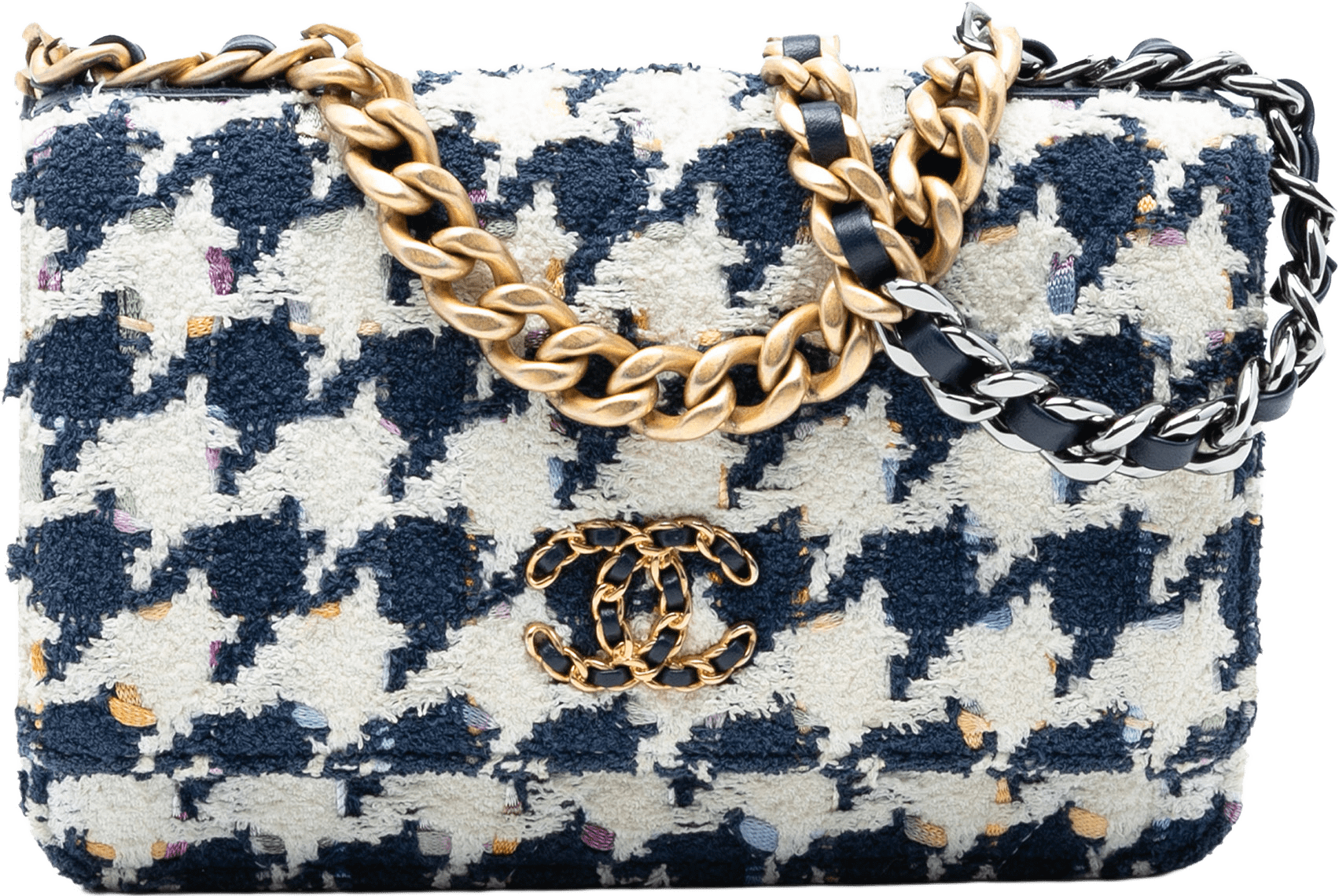 Chanel Tweed 19 Wallet On Chain, från Luxclusif, i färgen navy.