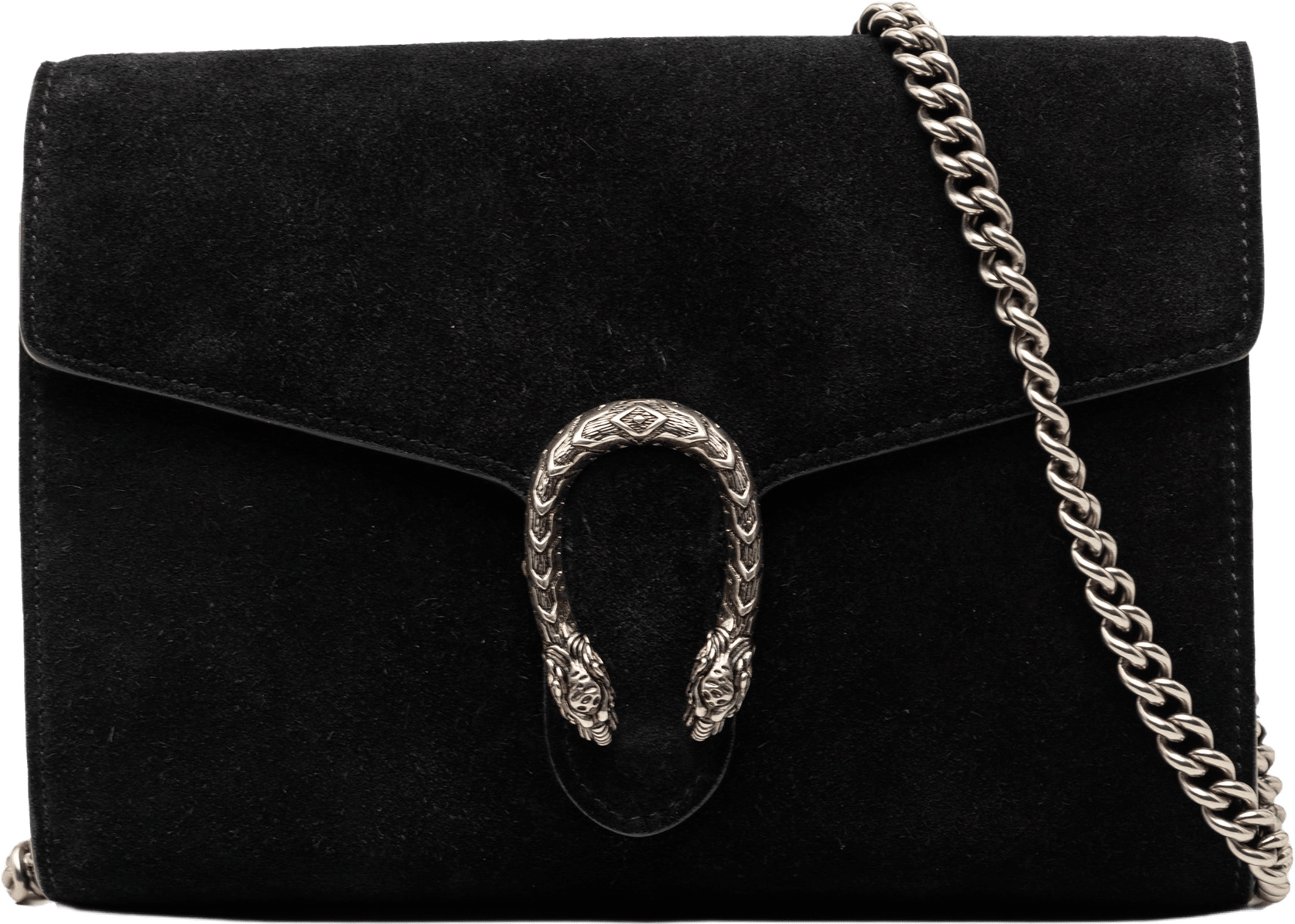 Gucci Suede Dionysus Wallet On Chain, från Luxclusif, i färgen black.