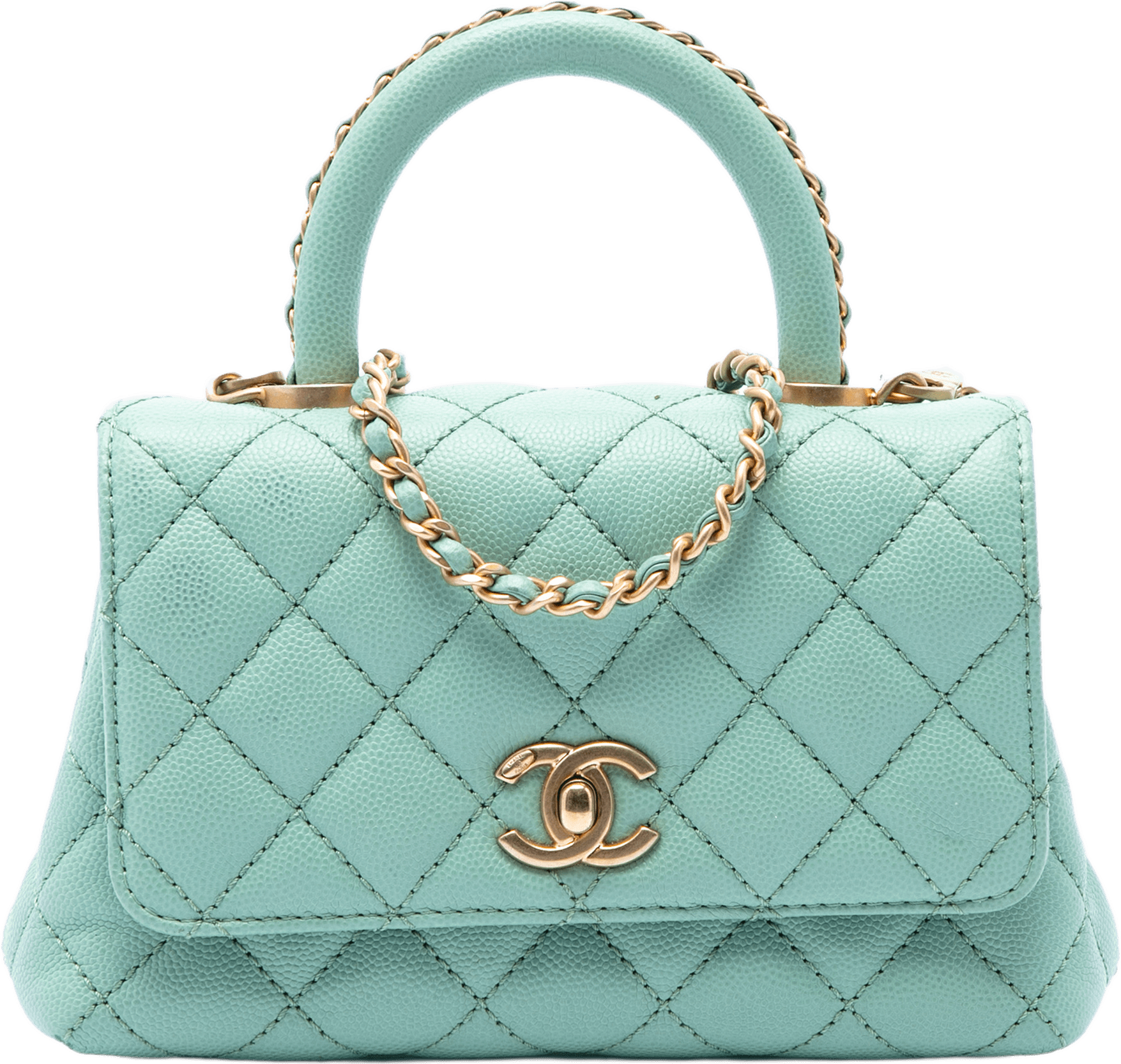 Chanel Extra Mini Quilted Caviar Coco Top Handle Bag, från Luxclusif, i färgen light blue.