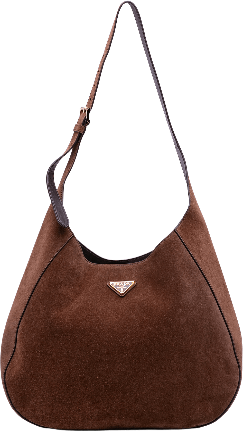 Prada Large Suede Shoulder Bag, från Luxclusif, i färgen dark brown.