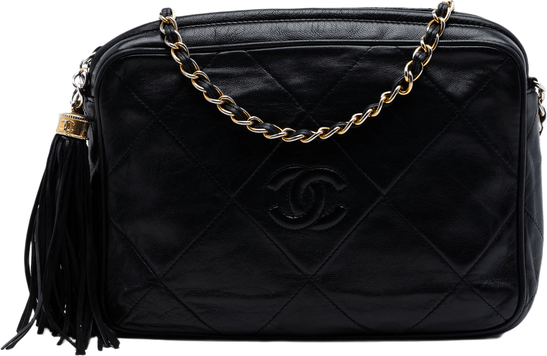 Chanel Cc Quilted Lambskin Tassel Camera Bag, från Luxclusif, i färgen black.