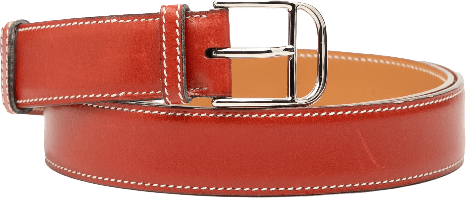 Hermès Box Calf Etriviere Belt, från Luxclusif, i färgen red orange.