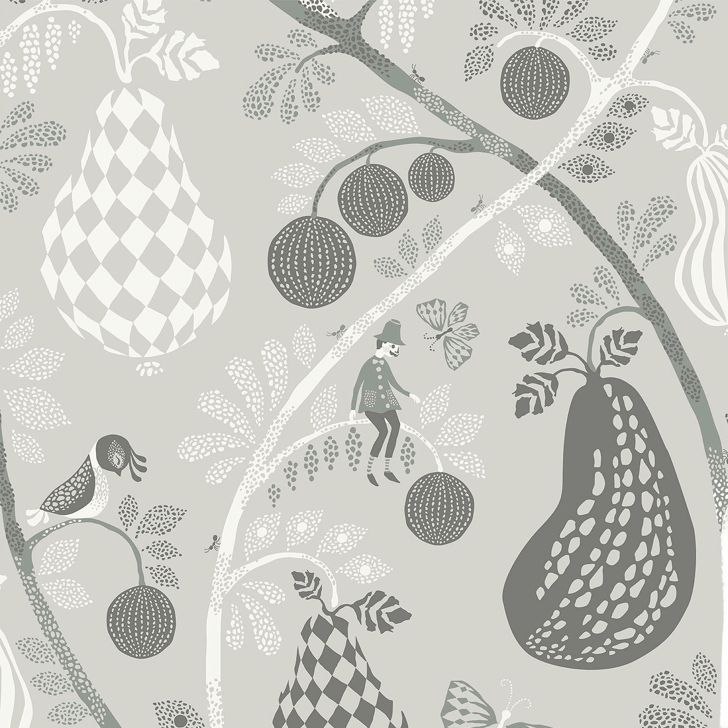 Tapet Fruit Garden, från Littlephant, i färgen mellangrå.