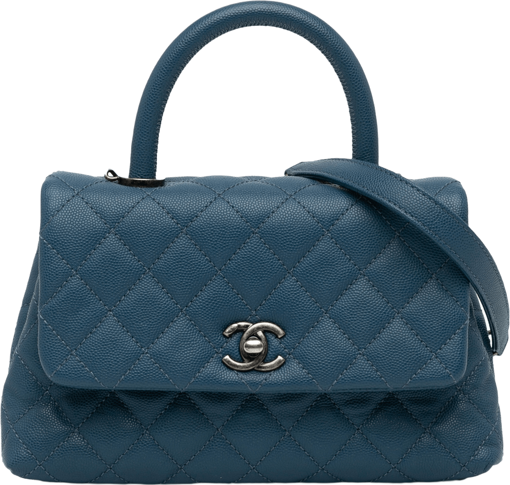 Chanel Mini Quilted Caviar Coco Top Handle Bag, från Luxclusif, i färgen navy.