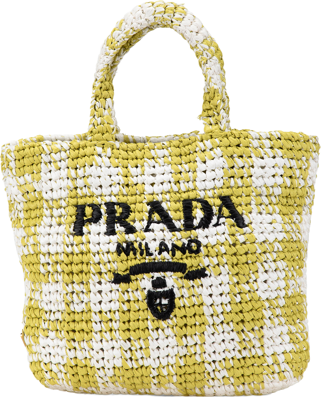 Prada Small Raffia Effect Crochet Embroidered Logo Tote