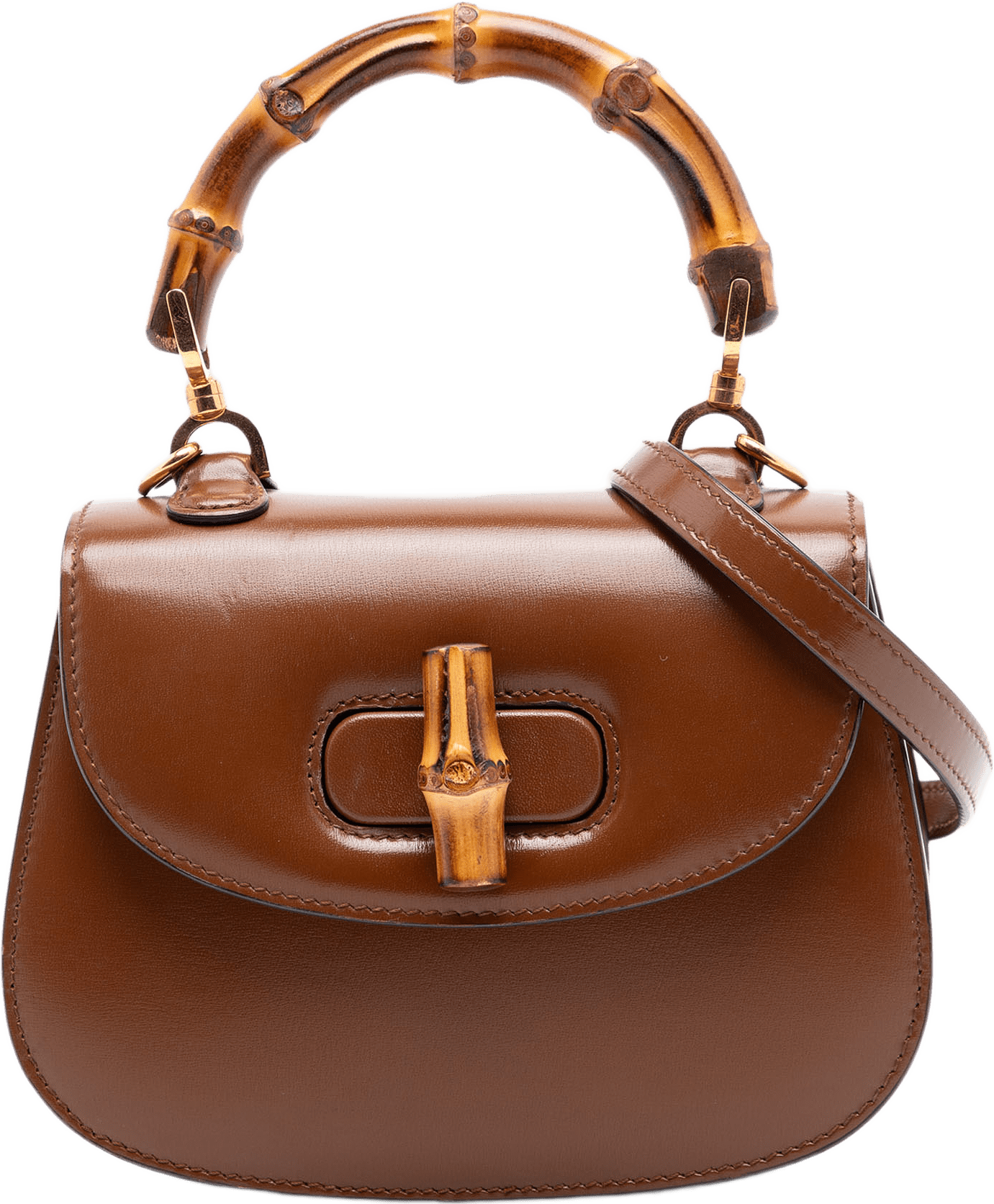 Gucci Mini Calfskin 1947 Bamboo Top Handle Bag, från Luxclusif, i färgen brown.