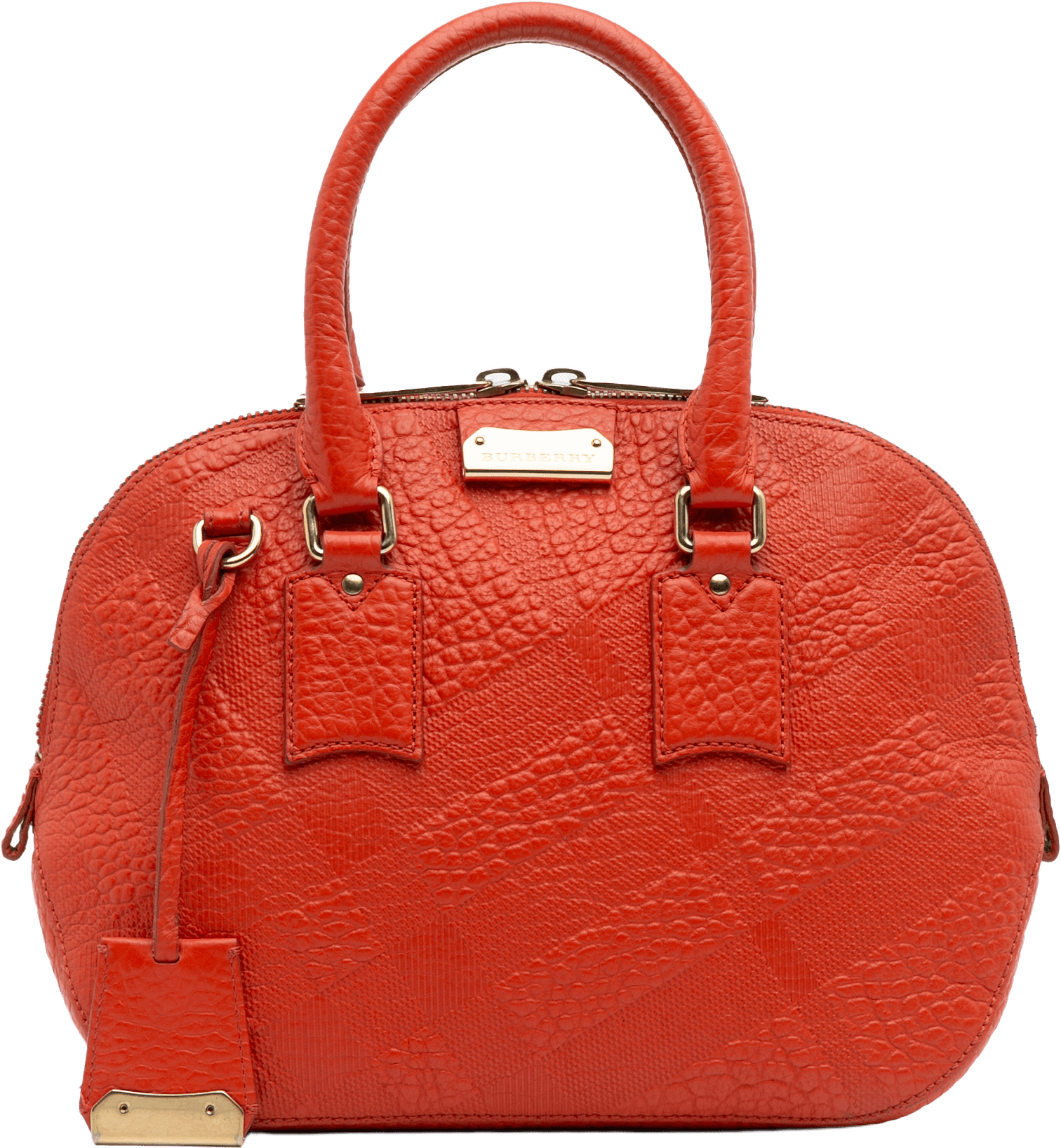 Burberry Small Heritage Grain Check Embossed Leather Orchard Bowling Bag, från Luxclusif, i färgen orange.