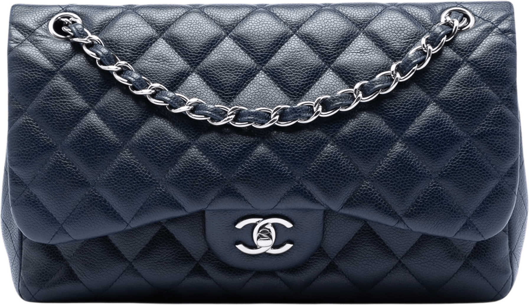 Chanel Jumbo Classic Caviar Double Flap, från Luxclusif, i färgen navy.