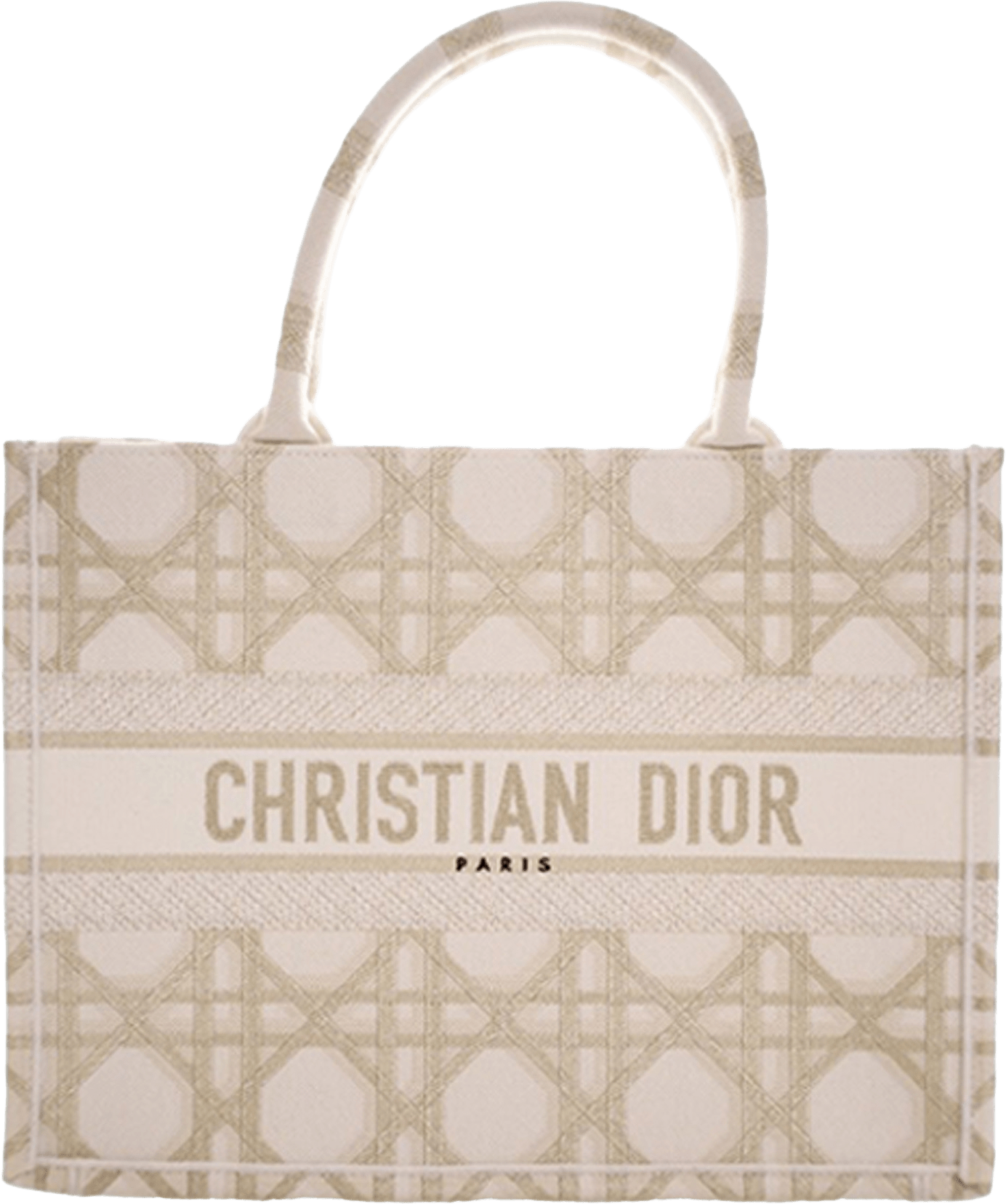 Dior Medium Embroidered Canvas Cannage Book Tote, från Luxclusif, i färgen light beige.