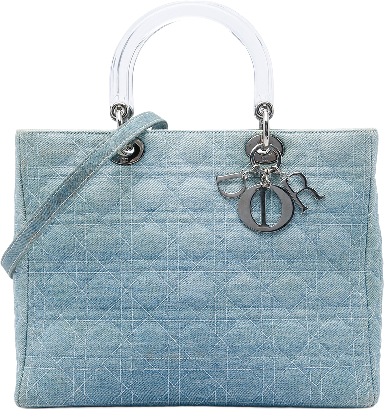 Dior Large Denim Cannage Acrylic Handles Lady Dior, från Luxclusif, i färgen blå.