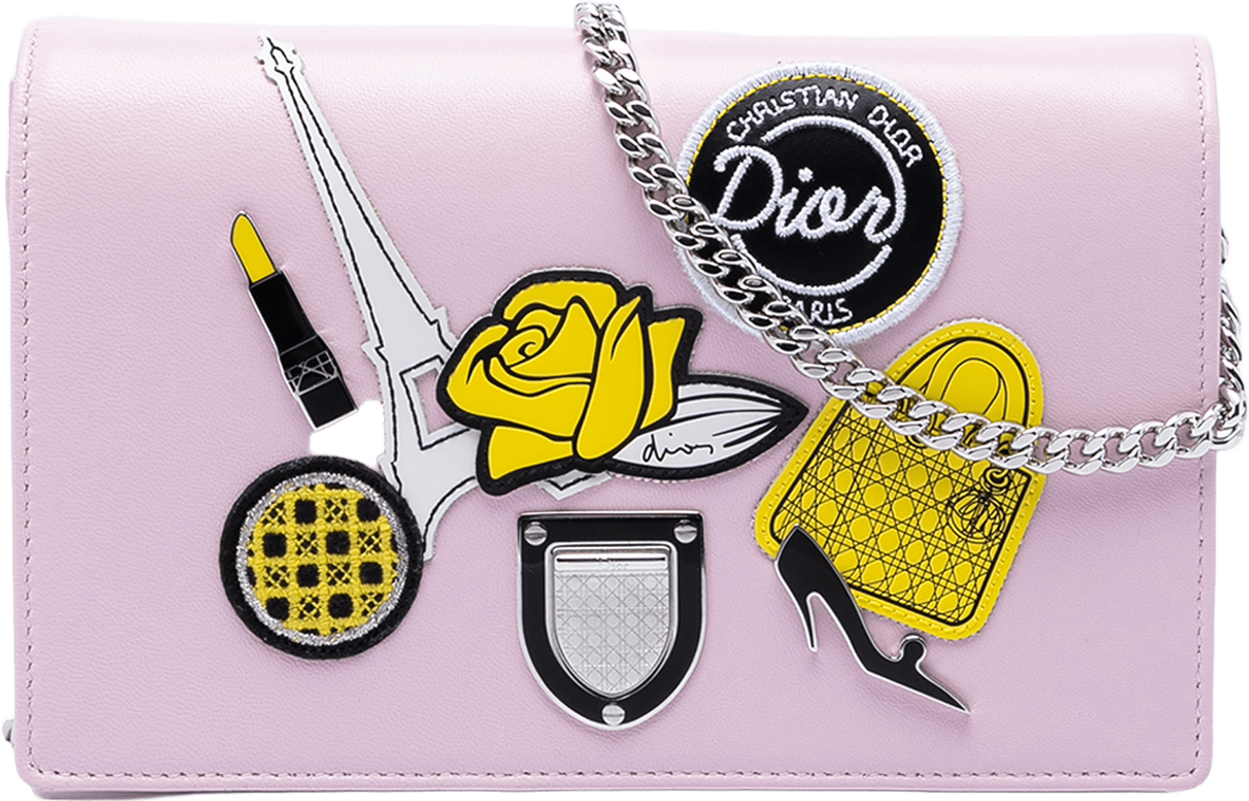 Dior Leather Patch Embroidered Diorama Wallet On Chain, från Luxclusif, i färgen light pink.
