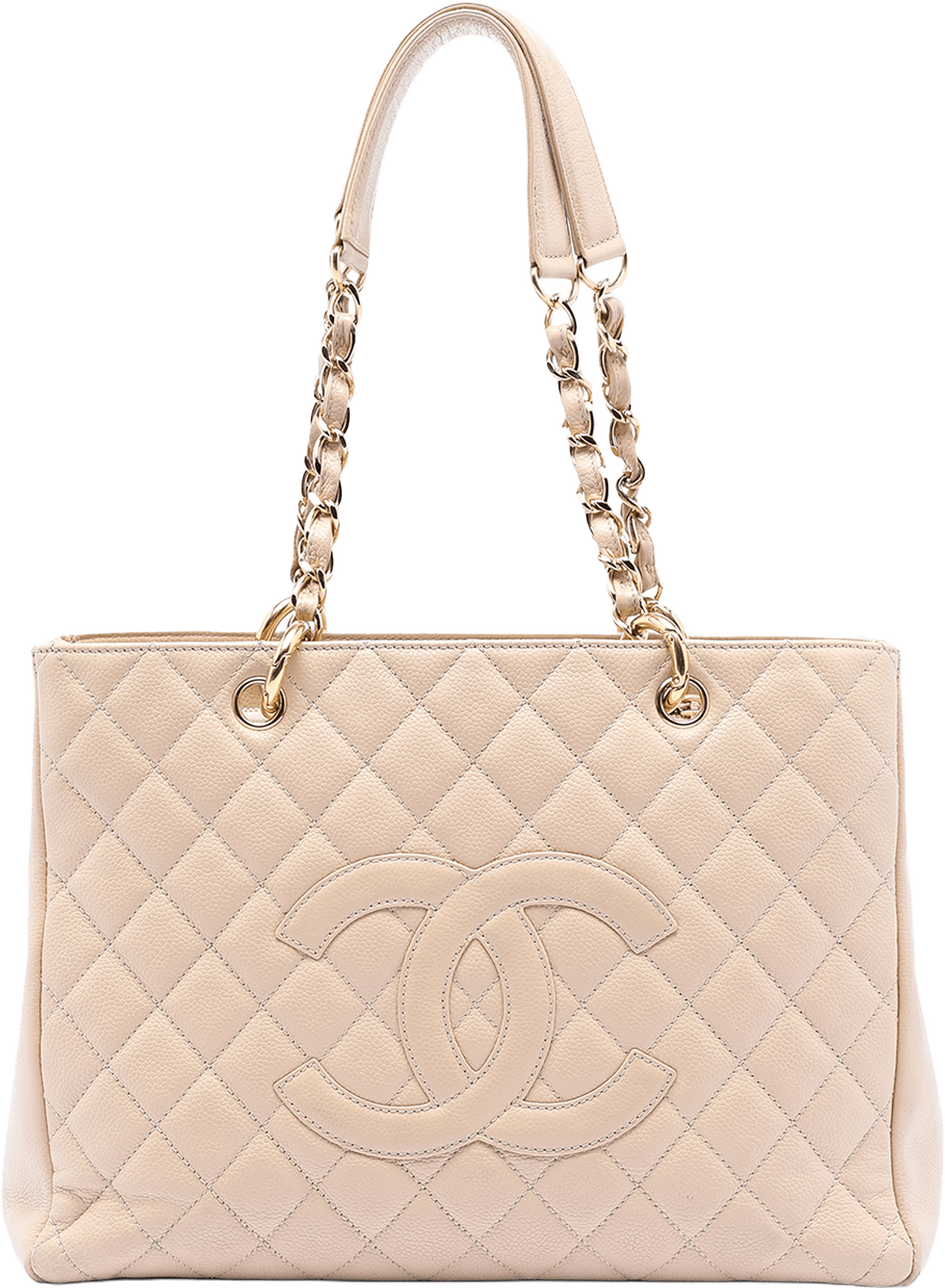 Chanel Caviar Grand Shopping Tote, från Luxclusif, i färgen light beige.