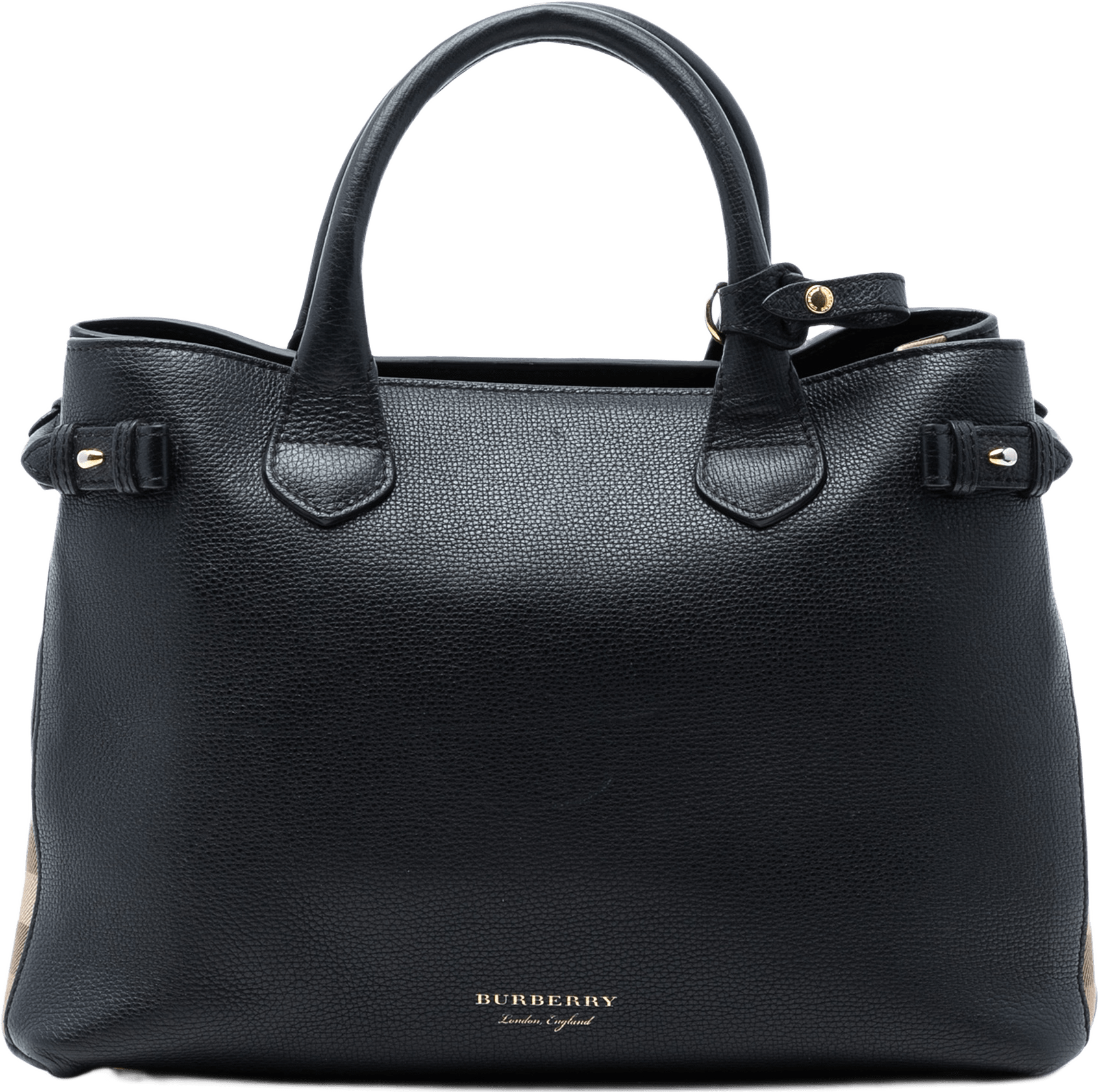 Burberry Medium Leather And House Check Banner Satchel, från Luxclusif, i färgen black.