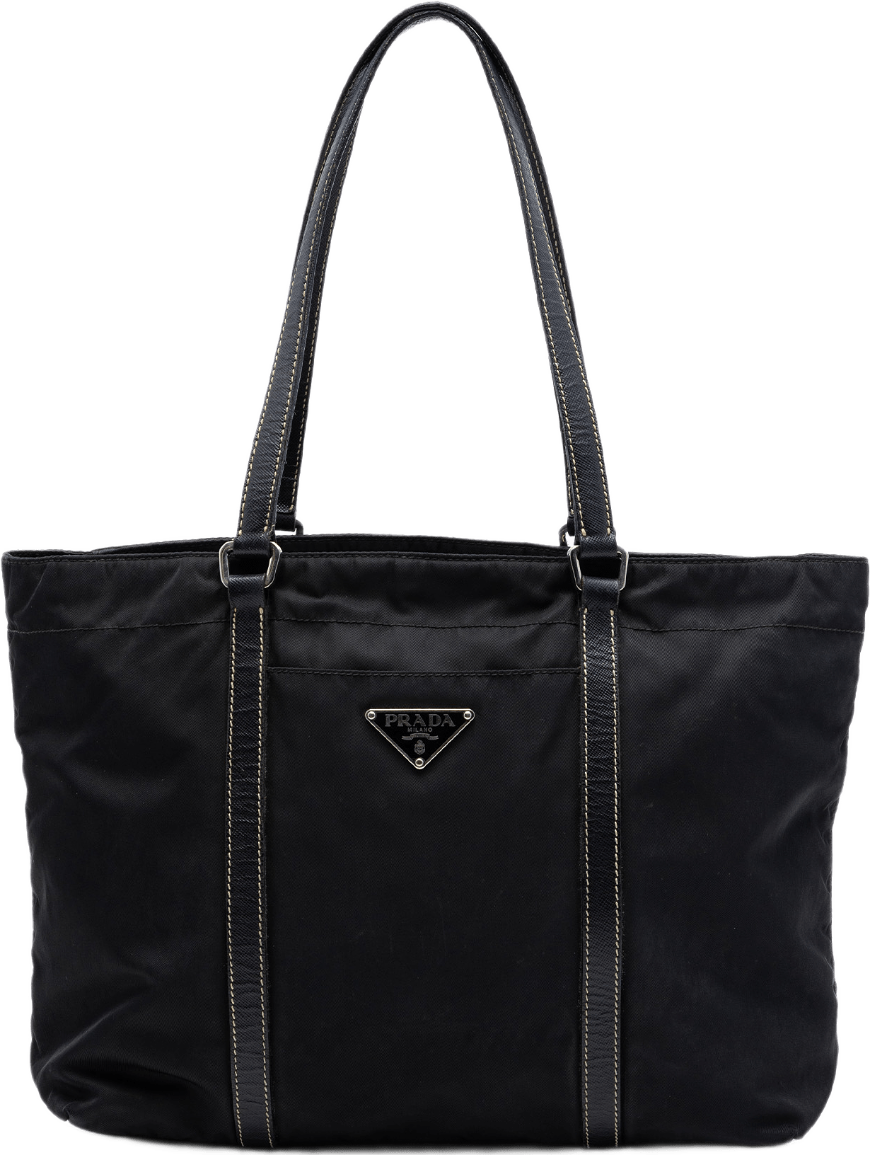 Prada Saffiano Trimmed Tessuto Tote, från Luxclusif, i färgen black.