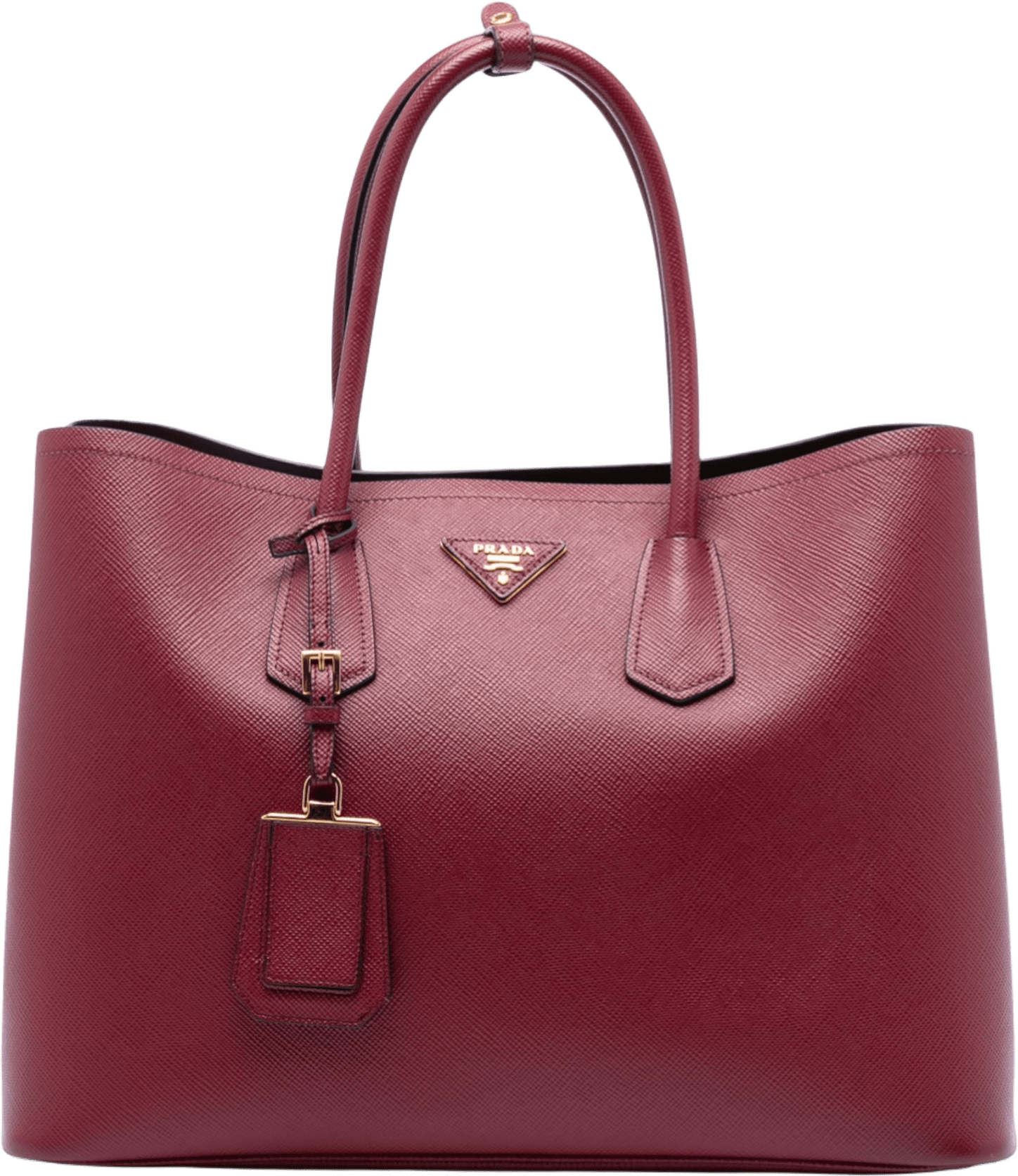 Prada Medium Saffiano Cuir Double Satchel, från Luxclusif, i färgen dark red.