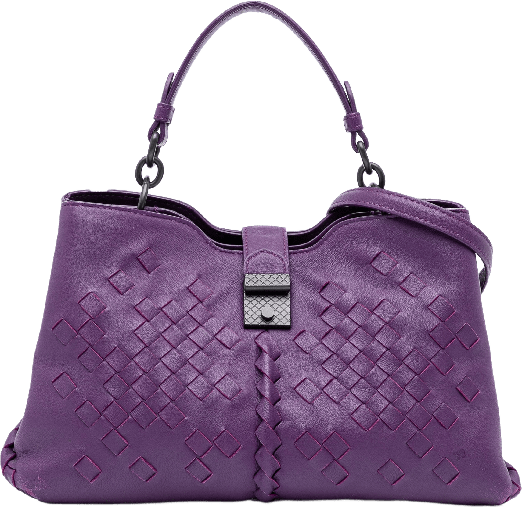 Bottega Veneta Nappa Intrecciato Napoli Satchel, från Luxclusif, i färgen dark purple.