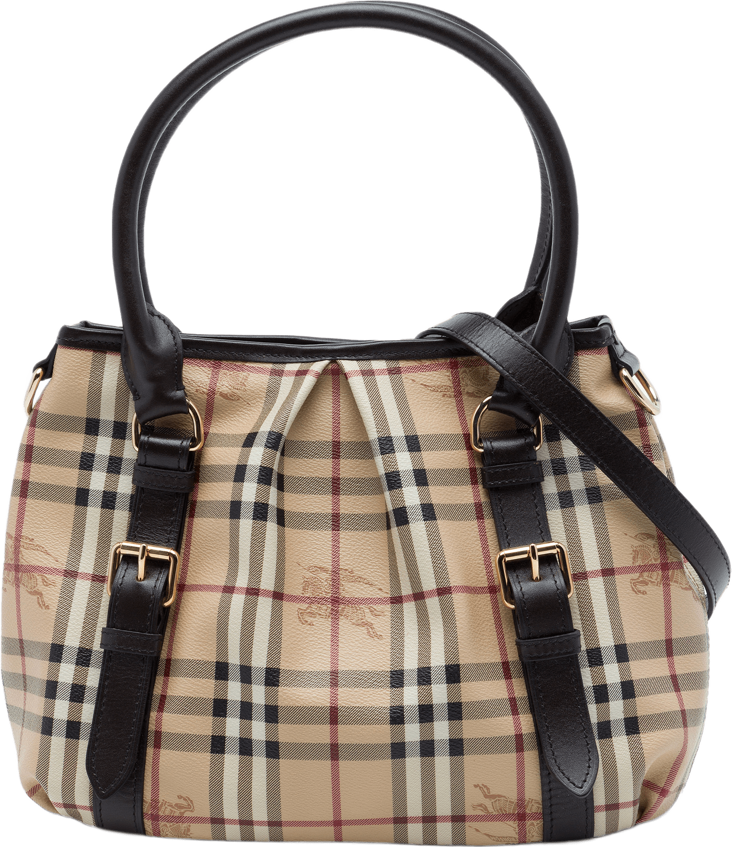 Burberry Small Haymarket Check Coated Canvas Northfield Satchel, från Luxclusif, i färgen beige.