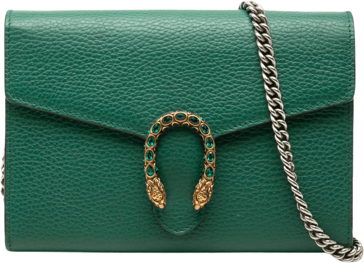 Gucci Calfskin Dionysus Wallet On Chain, från Luxclusif, i färgen grön.