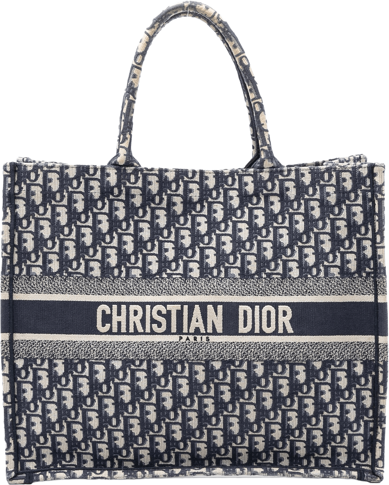 Dior Large Oblique Embroidered Canvas Book Tote, från Luxclusif, i färgen navy.