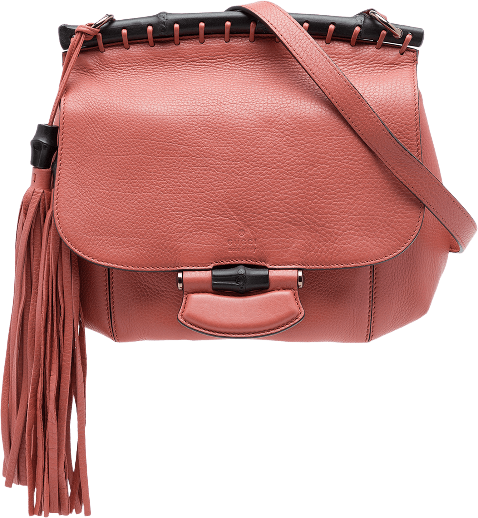 Gucci Medium Leather Bamboo Nouveau Fringe Crossbody, från Luxclusif, i färgen rosa.