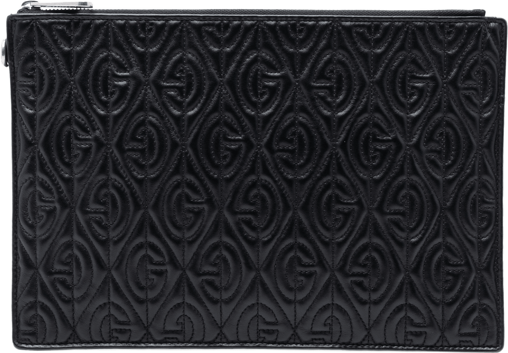 Gucci Quilted Leather G Rhombus Zip Clutch, från Luxclusif, i färgen black.