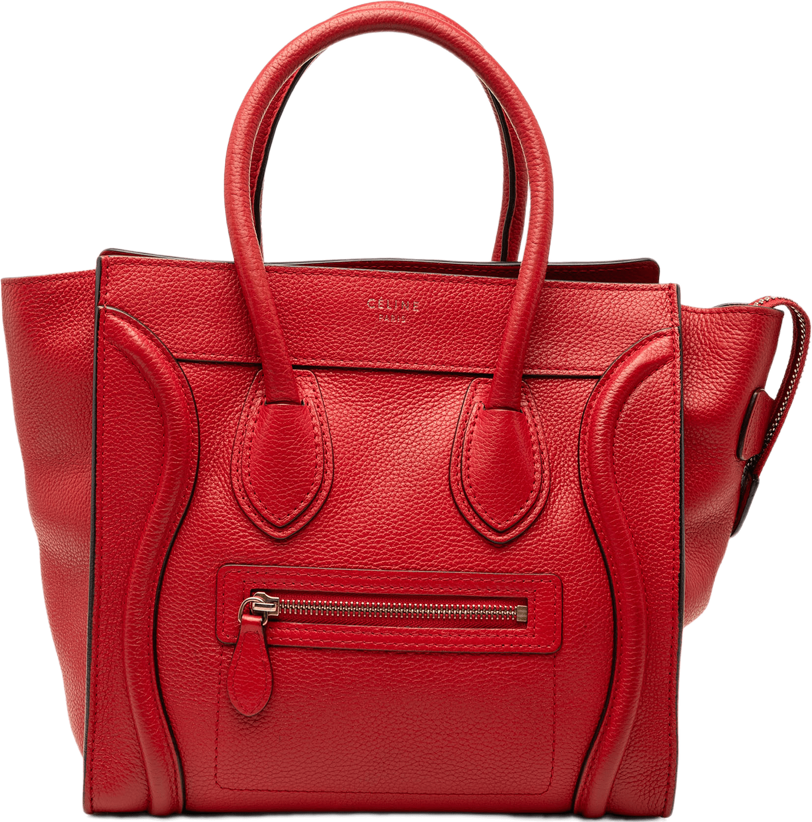 Celine Micro Calfskin Luggage Tote, från Luxclusif, i färgen röd.
