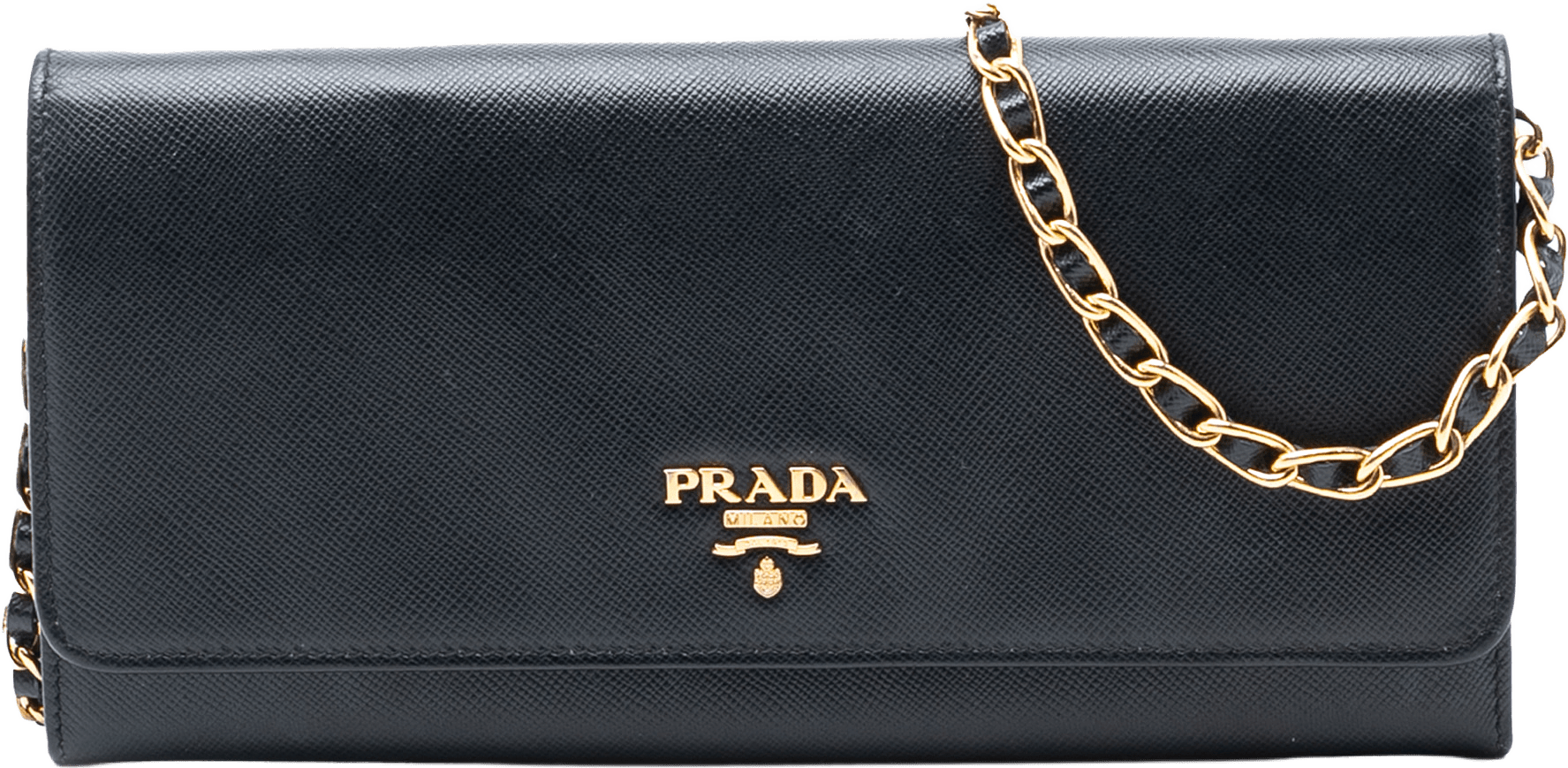 Prada Saffiano Lux Wallet On Chain, från Luxclusif, i färgen black.