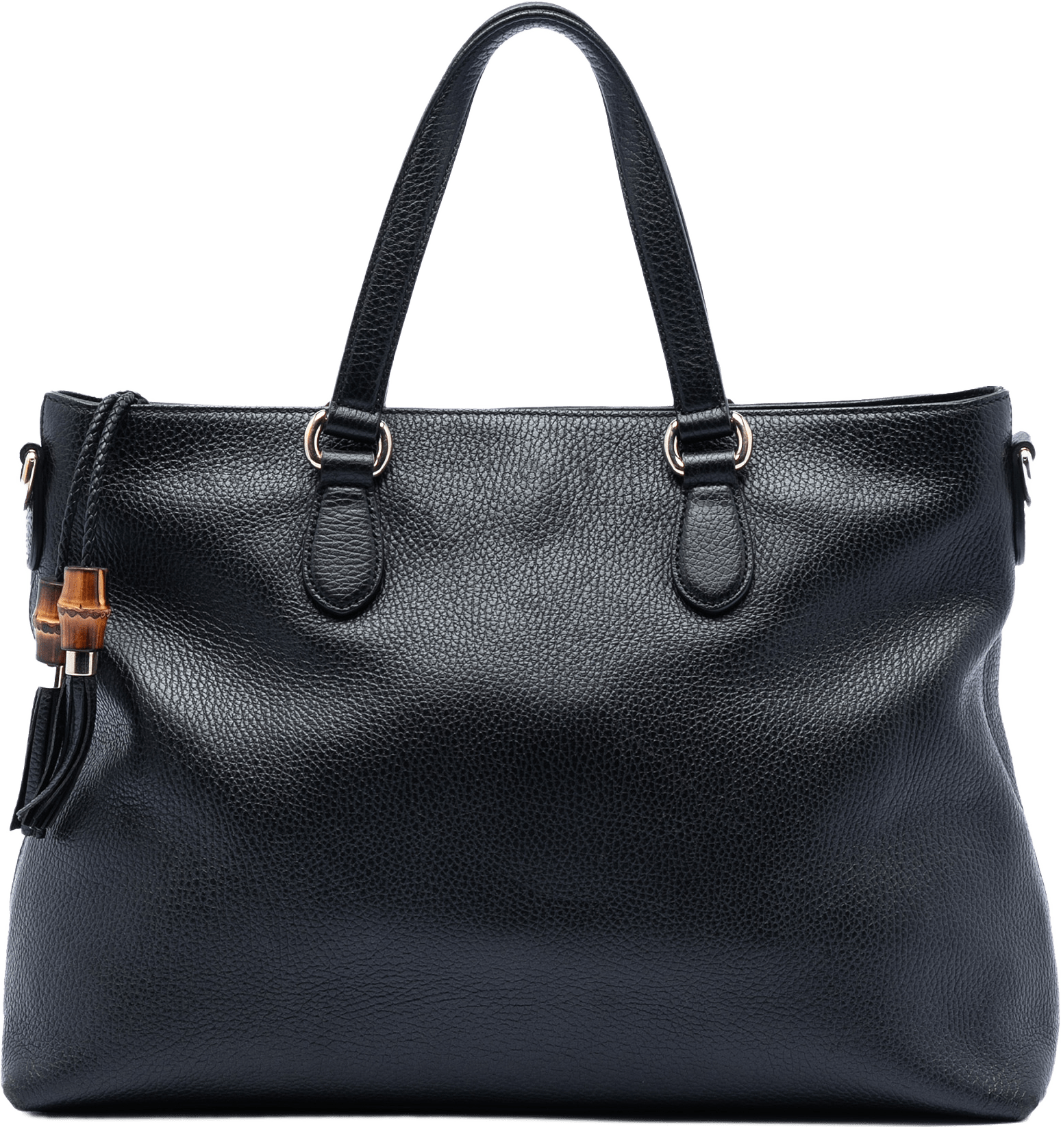 Gucci Leather Bamboo Tassel Satchel, från Luxclusif, i färgen black.