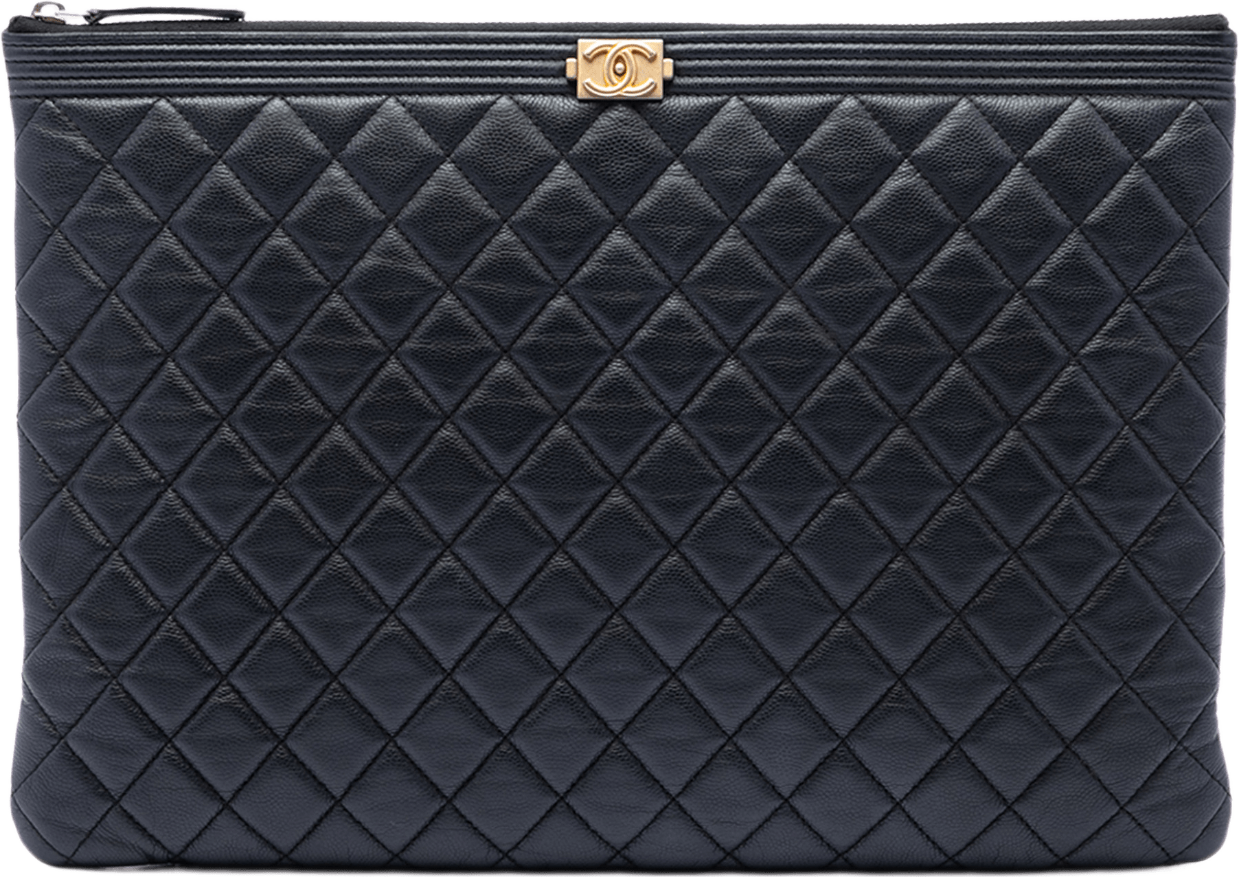 Chanel Large Quilted Caviar Boy O Case Clutch, från Luxclusif, i färgen svart.