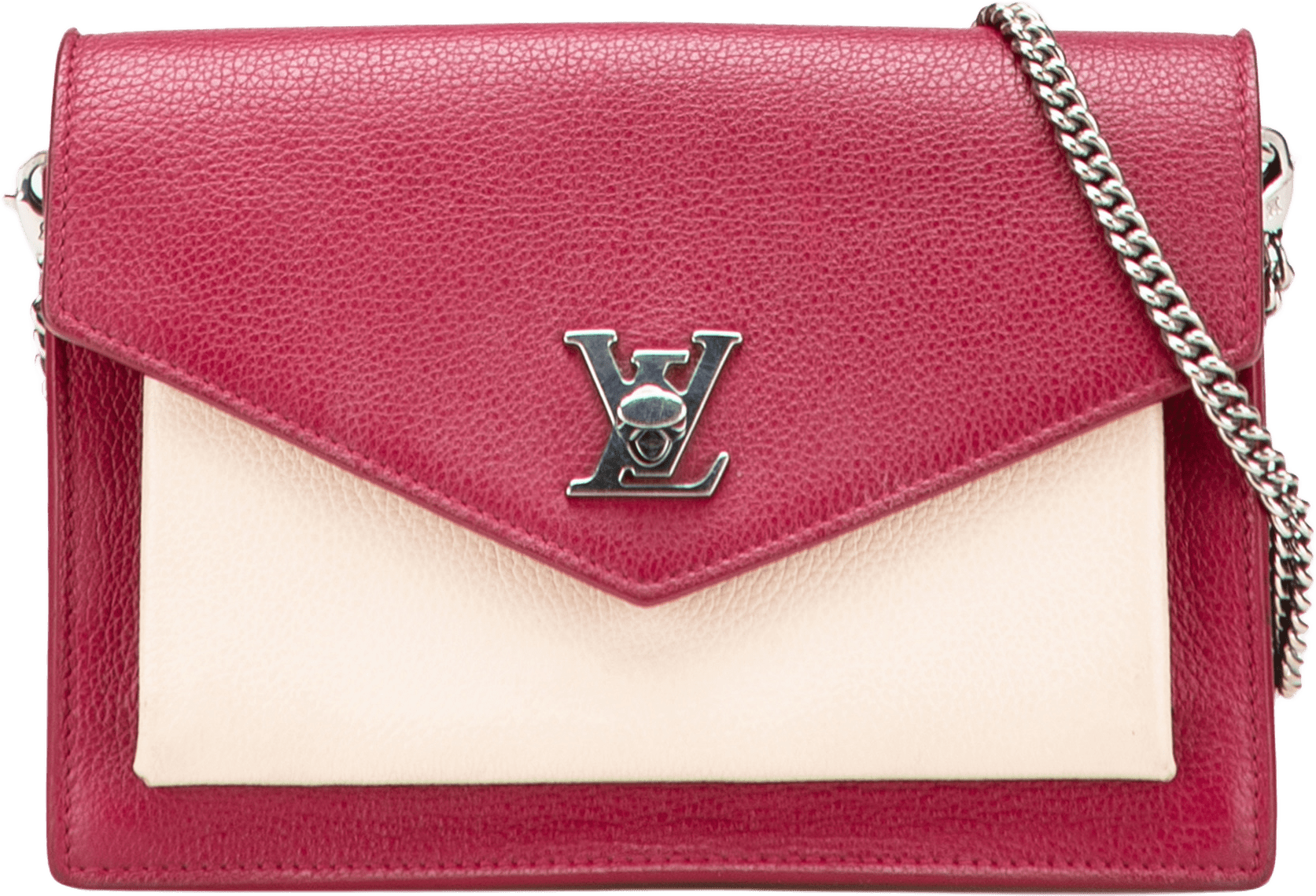 Louis Vuitton Bicolor Leather Mylockme Chain Pochette, från Luxclusif, i färgen red.