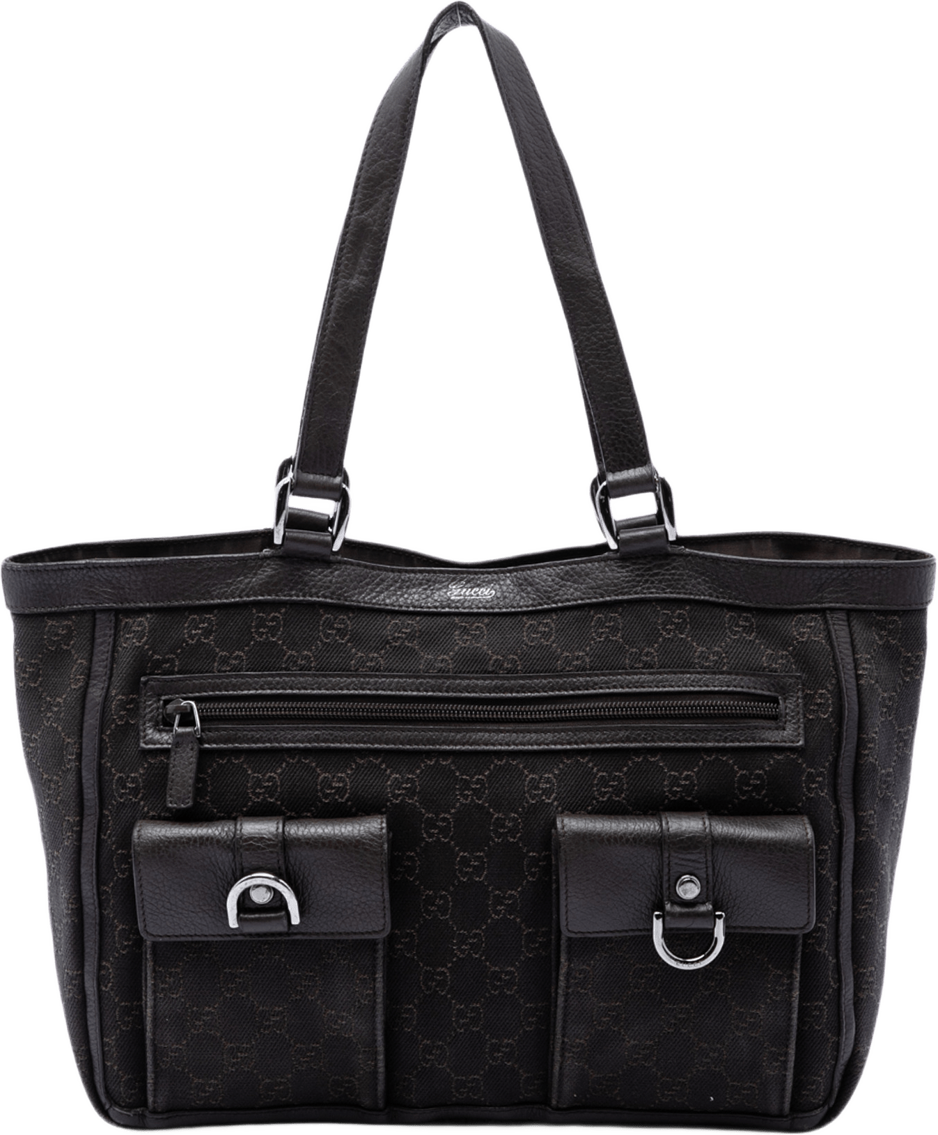 Gucci Gg Denim Abbey D Ring Pocket Tote, från Luxclusif, i färgen brun.