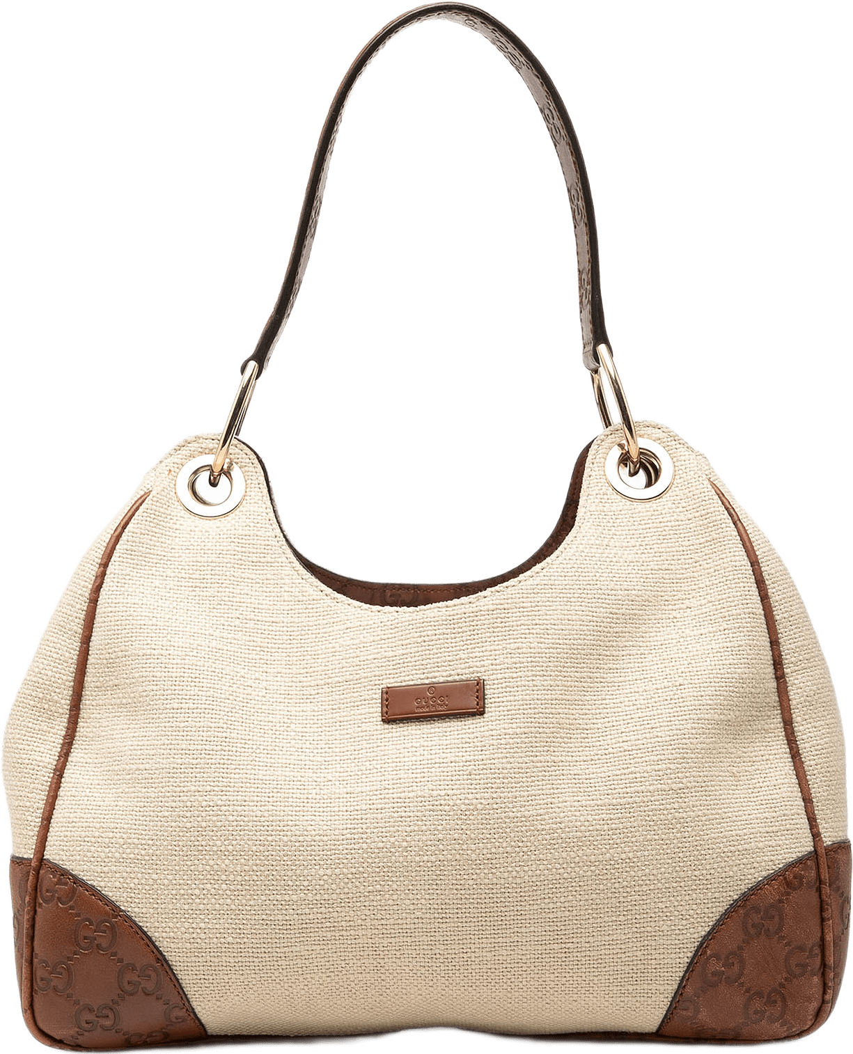 Gucci Guccissima Trimmed Canvas Colbert Shoulder Bag, från Luxclusif, i färgen brun.