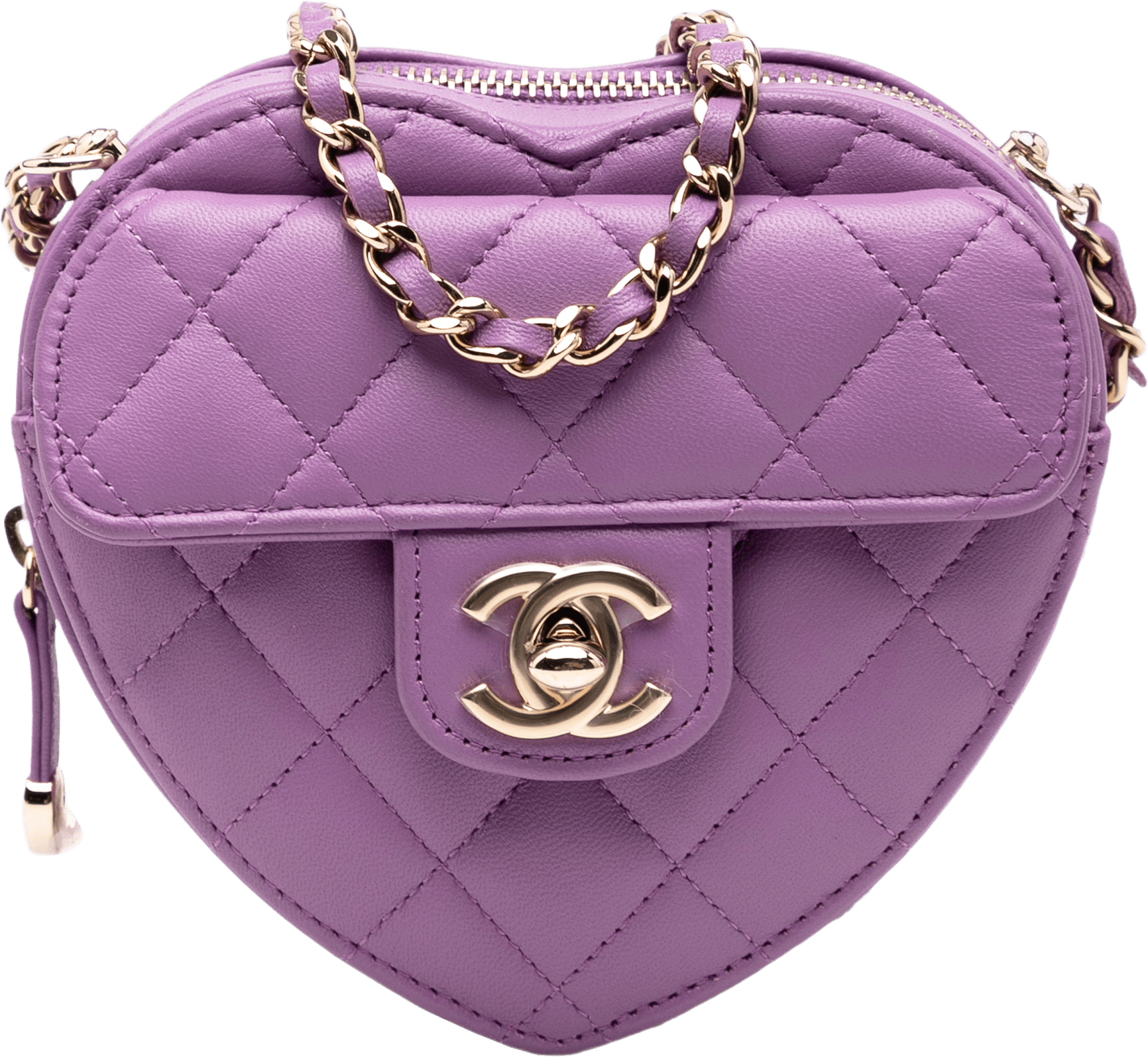 Chanel Mini Lambskin Cc In Love Heart Crossbody, från Luxclusif, i färgen purpur.