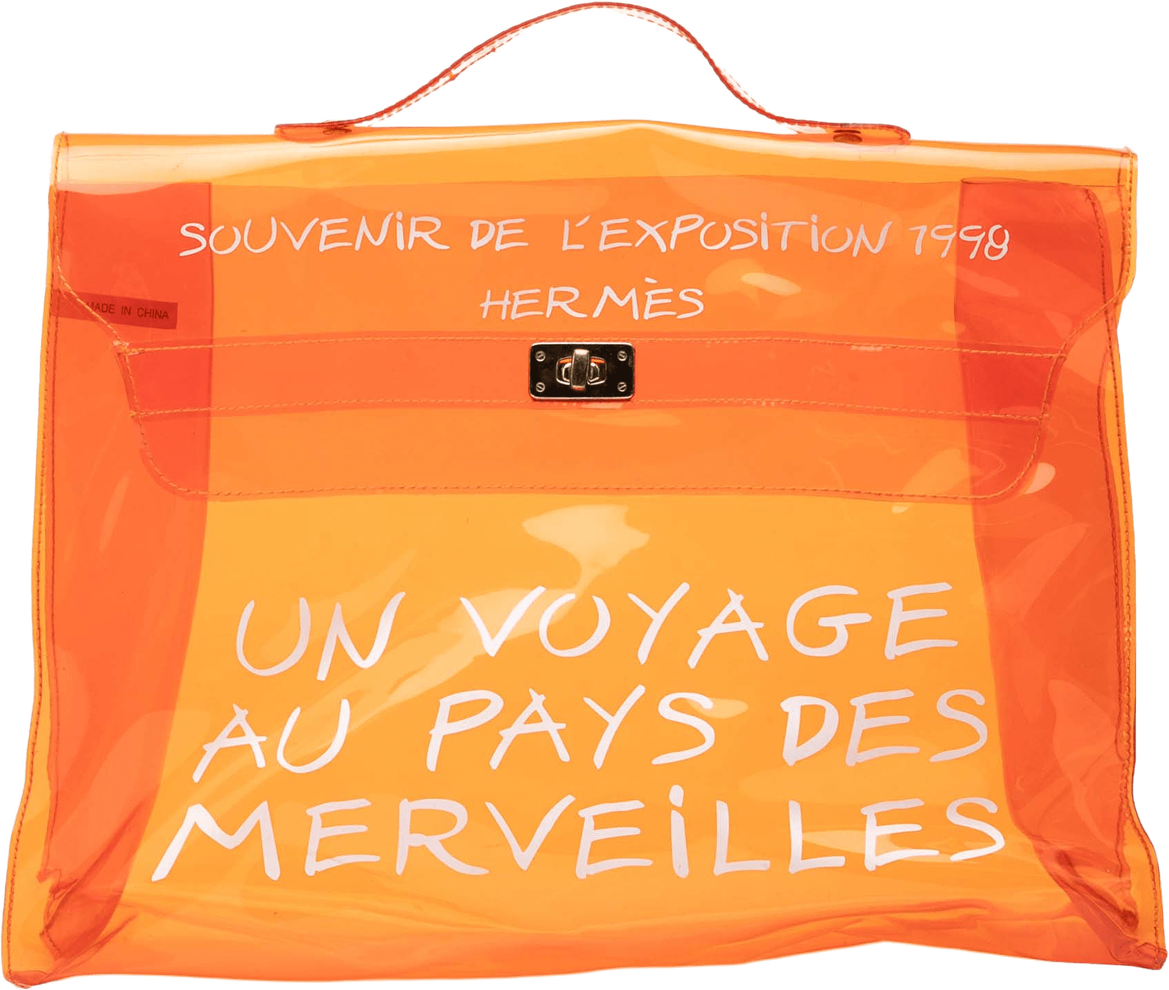 Hermès Vinyl Souvenir De L Exposition Kelly Handbag, från Luxclusif, i färgen orange.