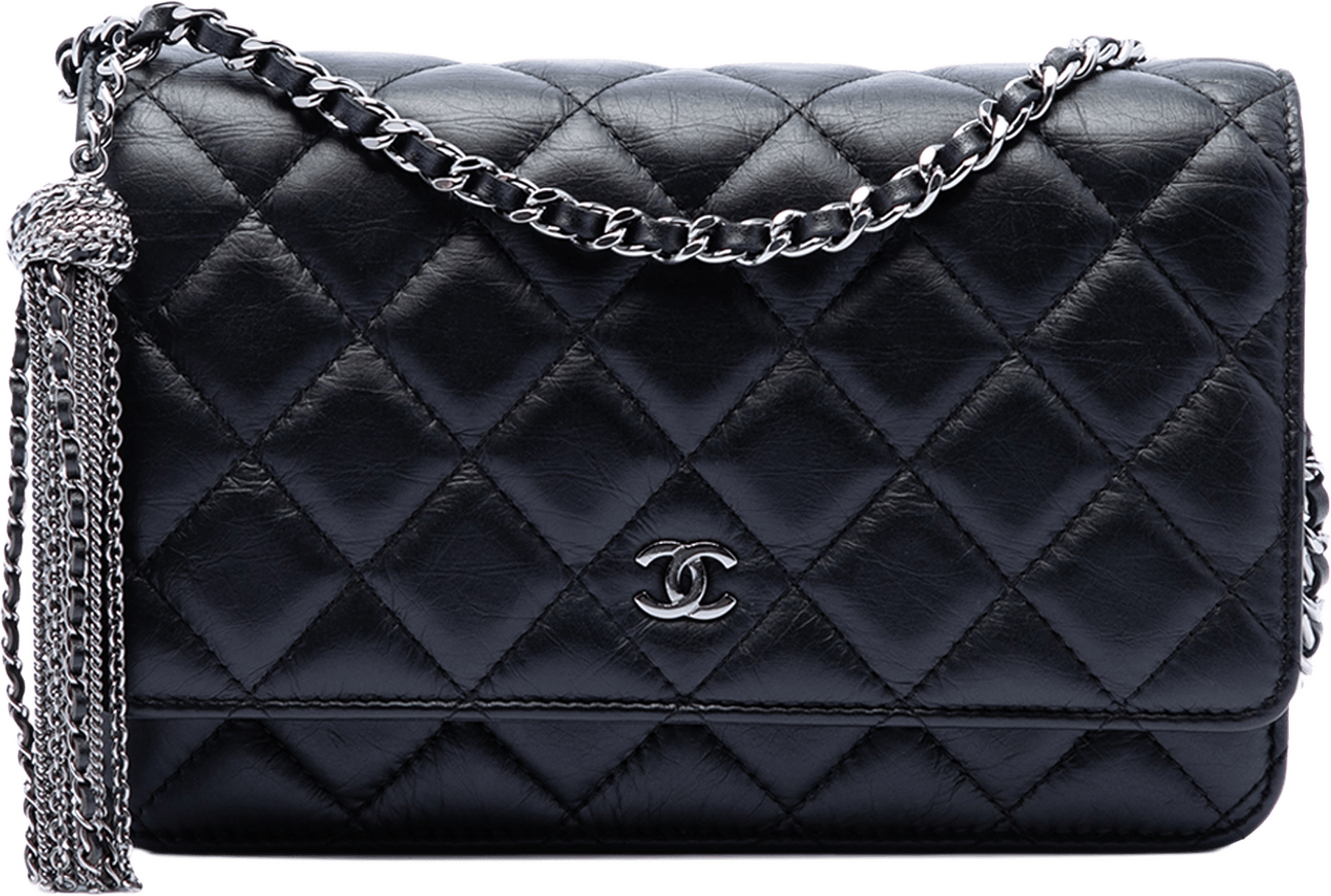 Chanel Cc Quilted Aged Calfskin Tassel Wallet On Chain, från Luxclusif, i färgen svart.