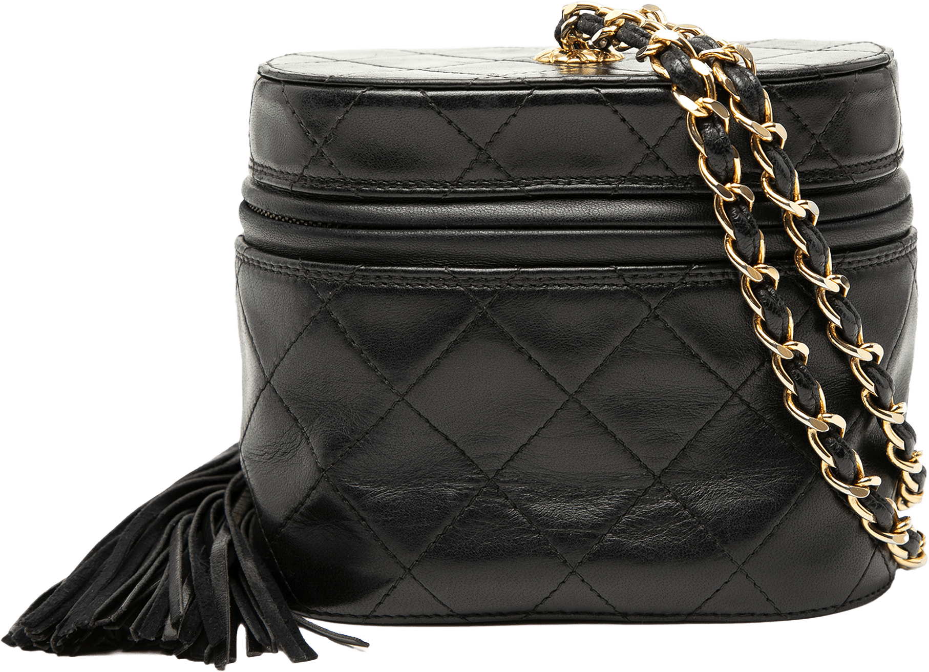 Chanel Quilted Lambskin Tassel Vanity Case With Chain, från Luxclusif, i färgen black.
